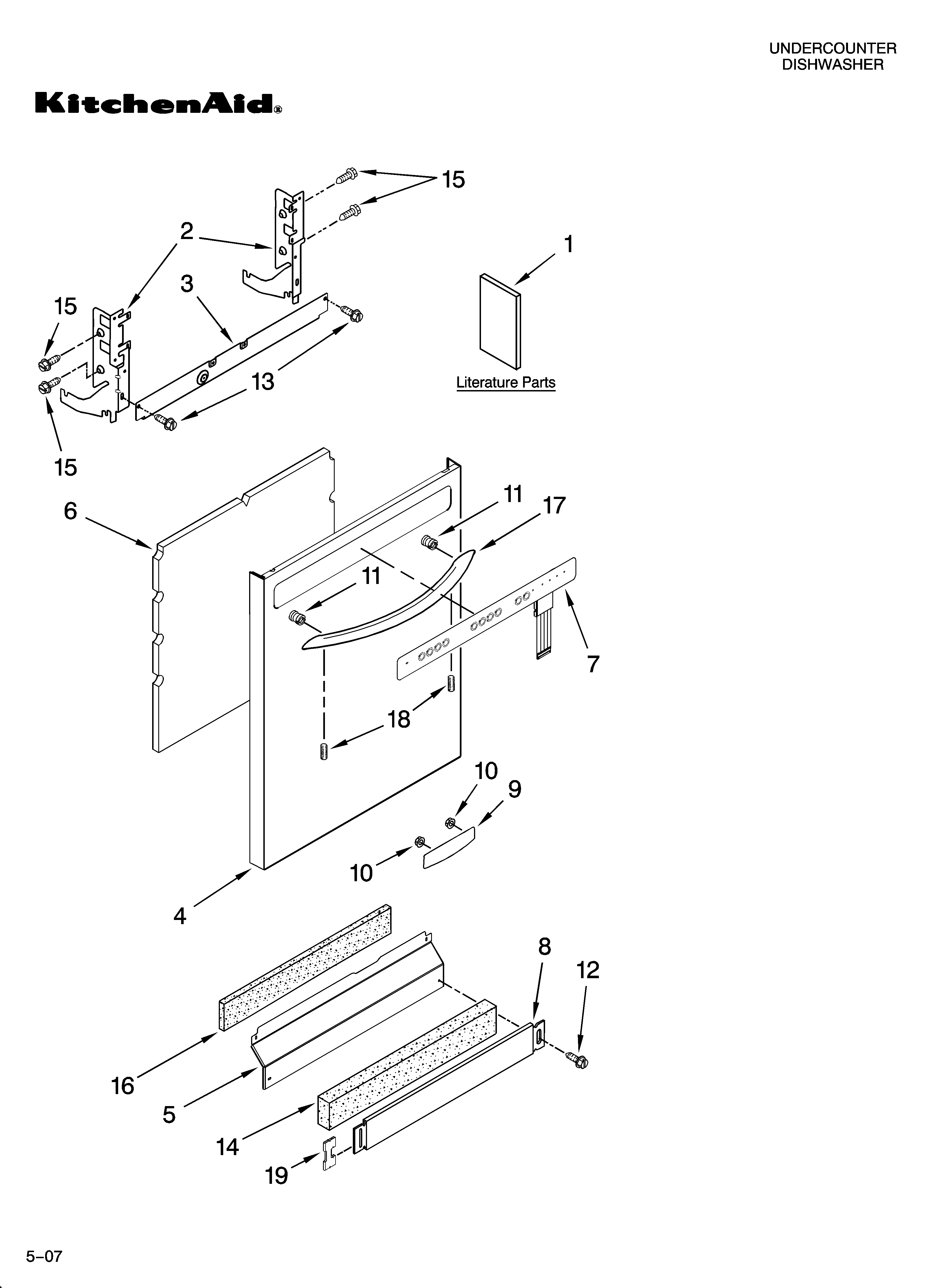 KitchenAid KUDB03CTBL0 door and panel parts diagram