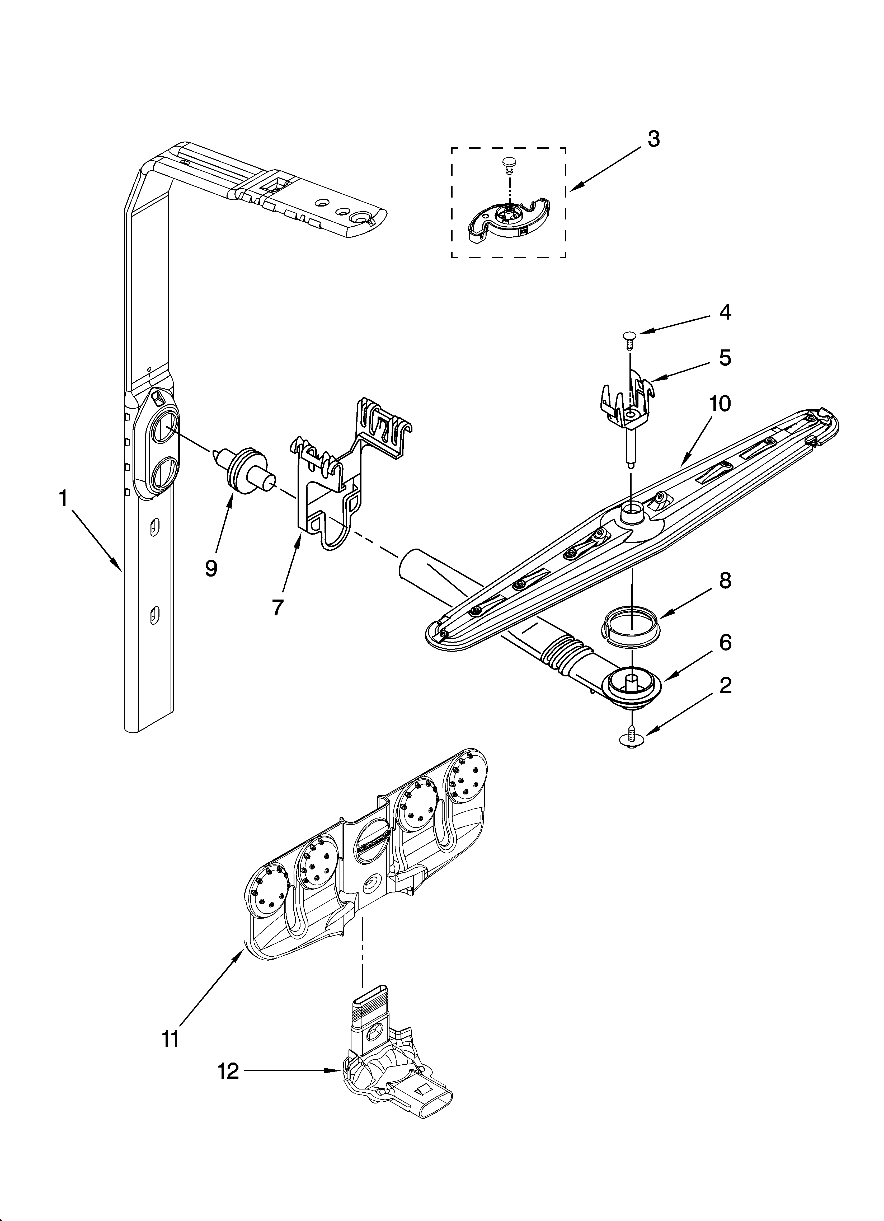 KitchenAid KUDB03CTBL0 upper wash and rinse parts diagram