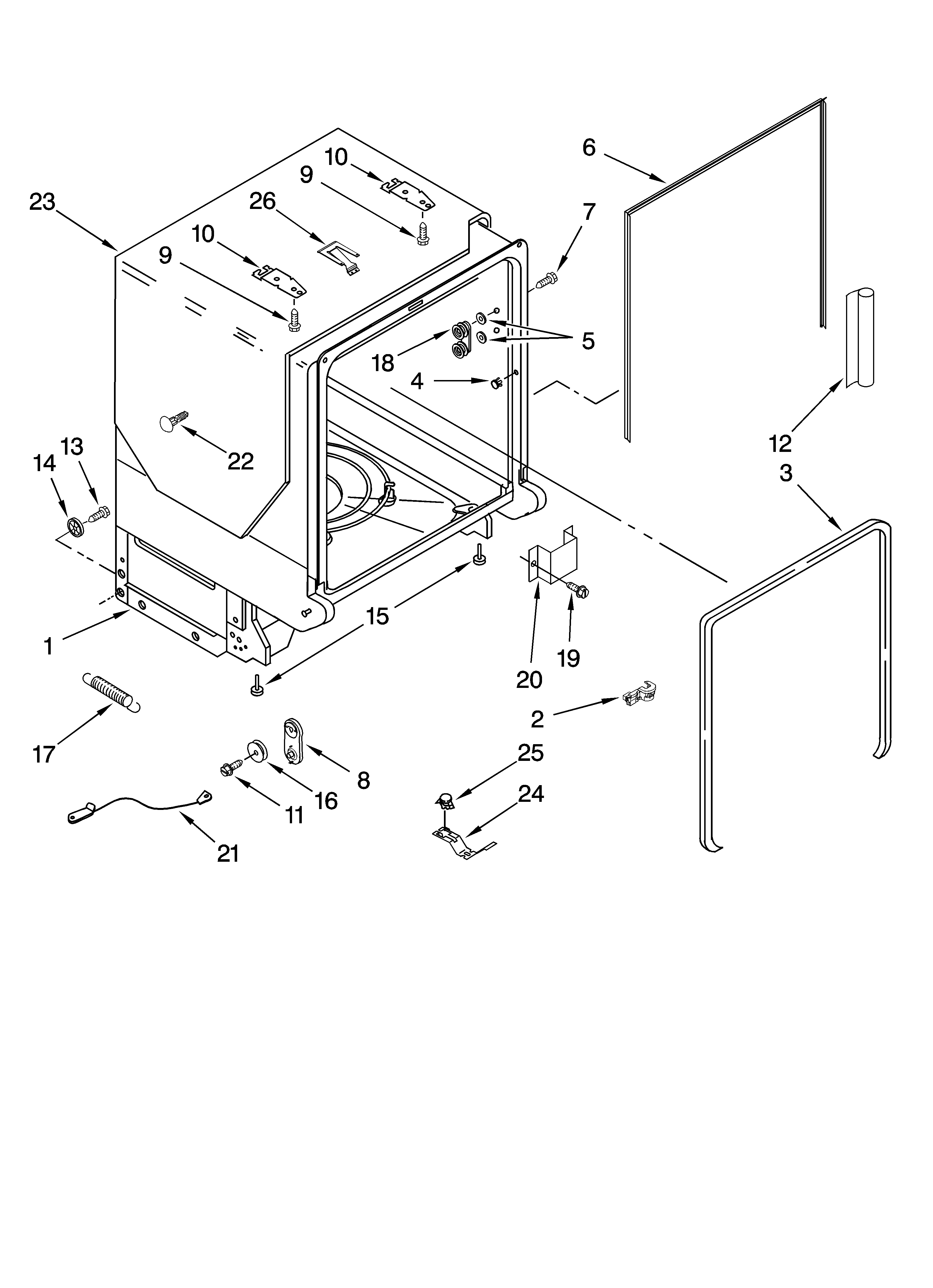 KitchenAid KUDC03FTSS0 tub and frame parts diagram
