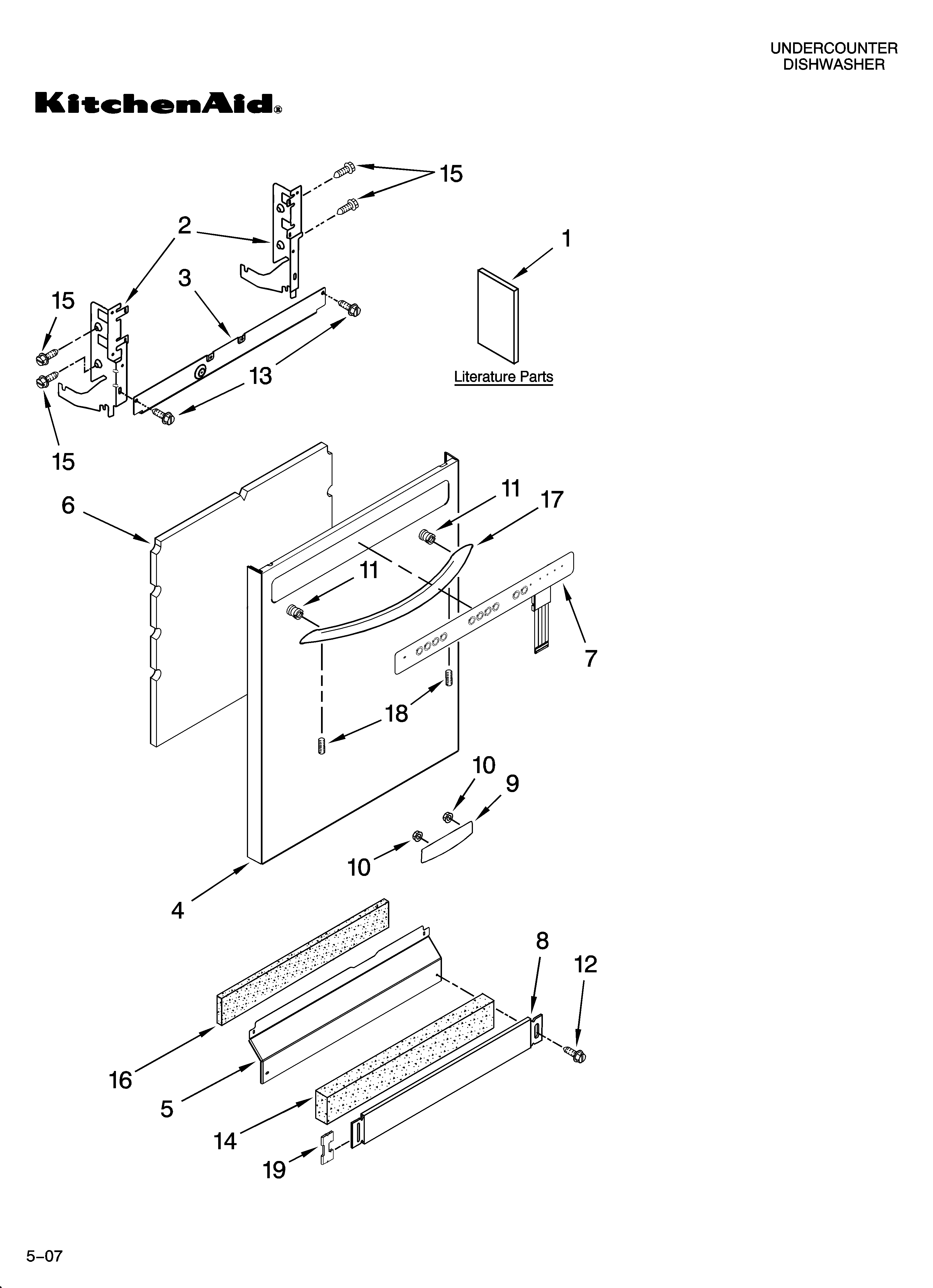 KitchenAid KUDK03CTWH0 door and panel parts diagram