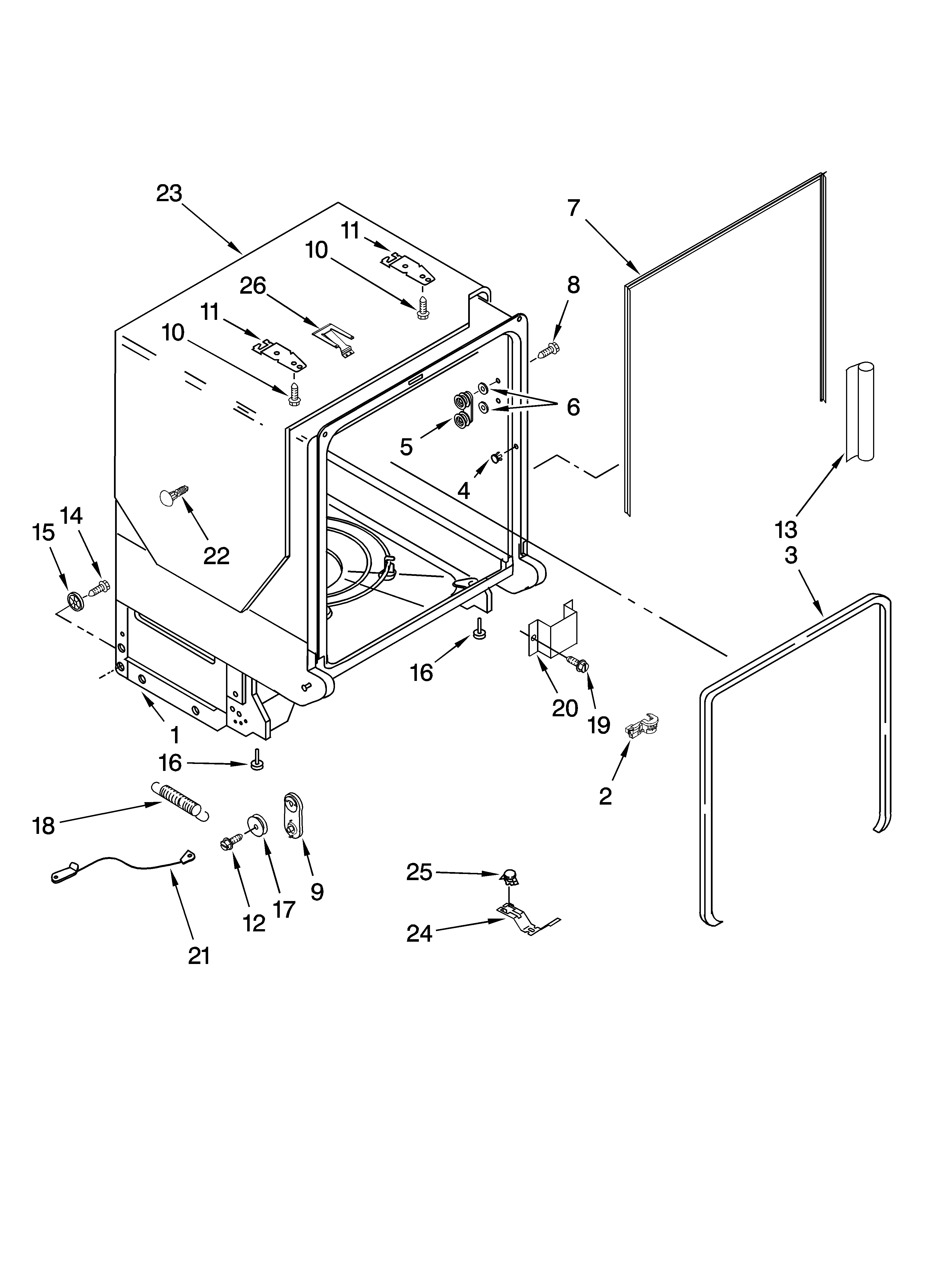 KitchenAid KUDK03CTWH0 tub and frame parts diagram