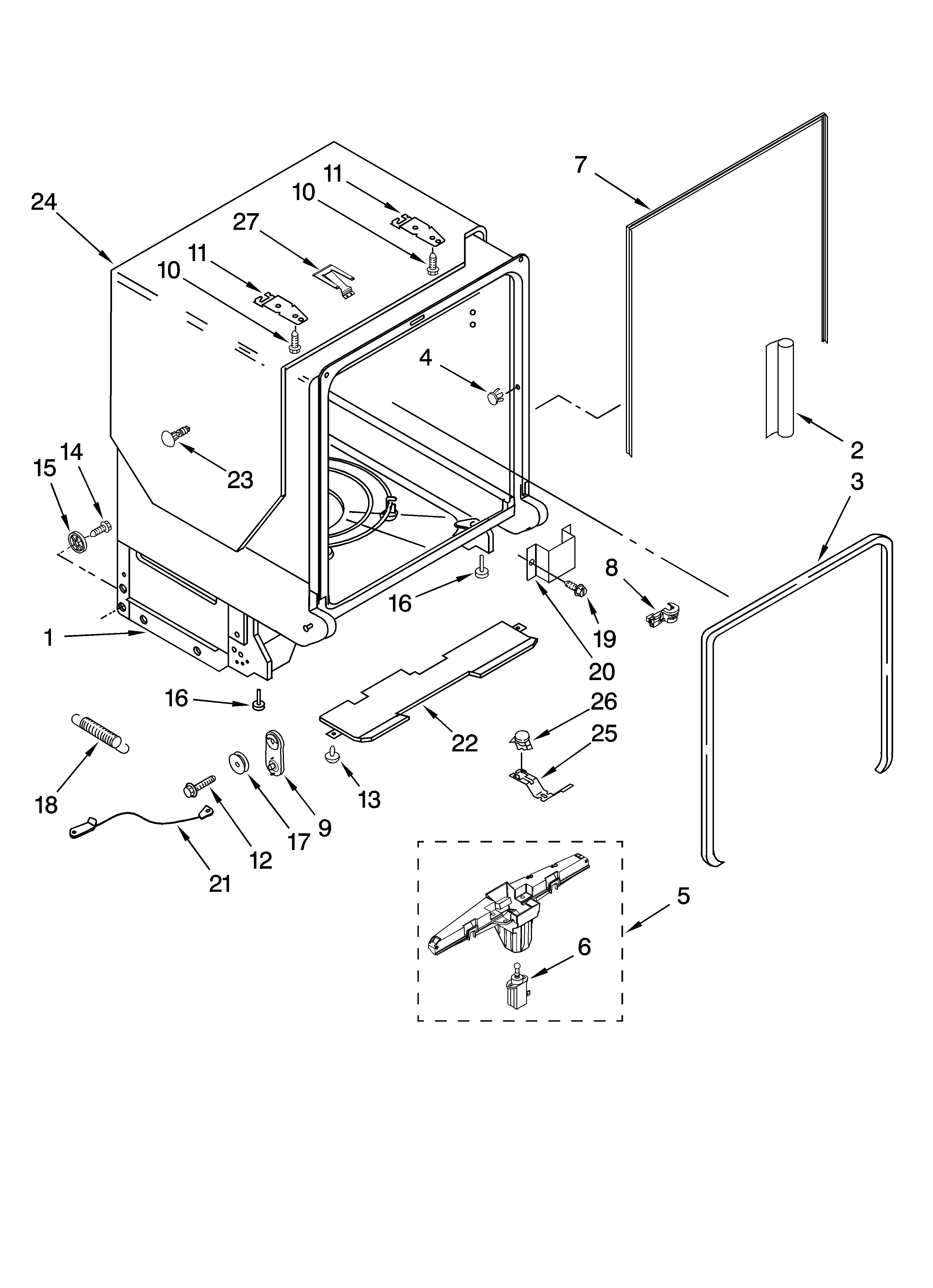 KitchenAid KUDS03STSS0 tub and frame parts diagram