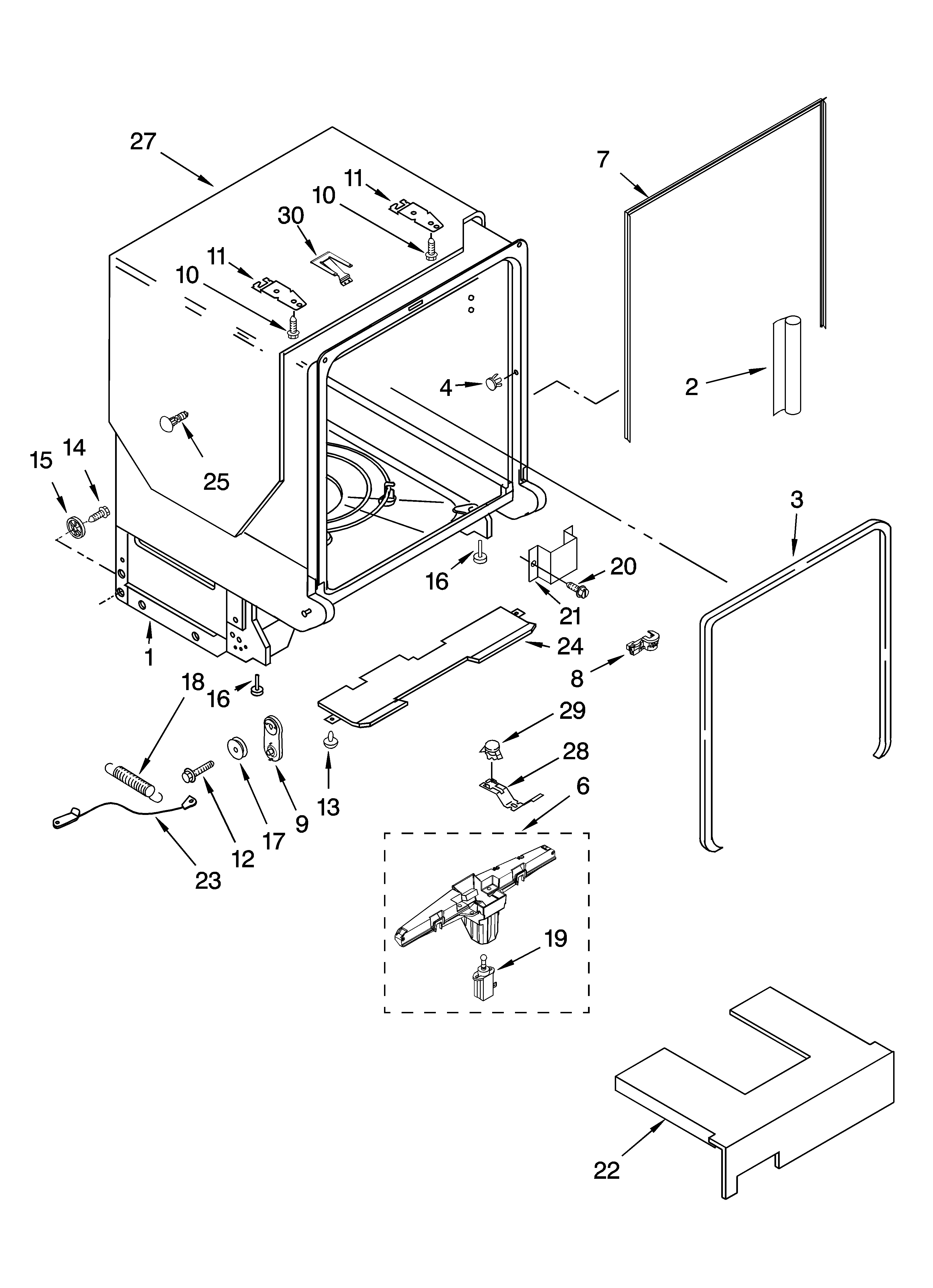 KitchenAid KUDU03STSS0 tub and frame parts diagram