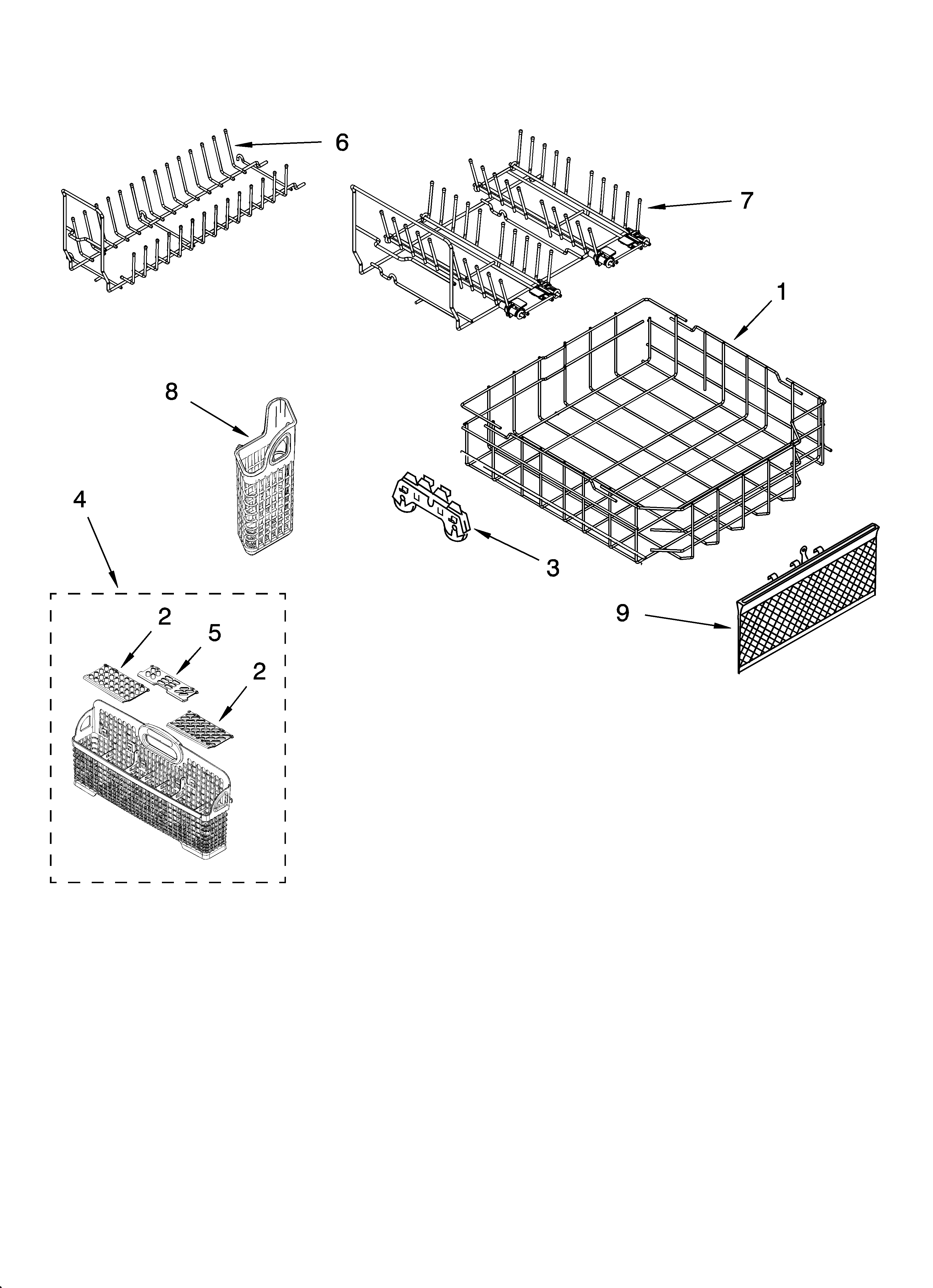 KitchenAid KUDU03STSS0 lower rack parts diagram