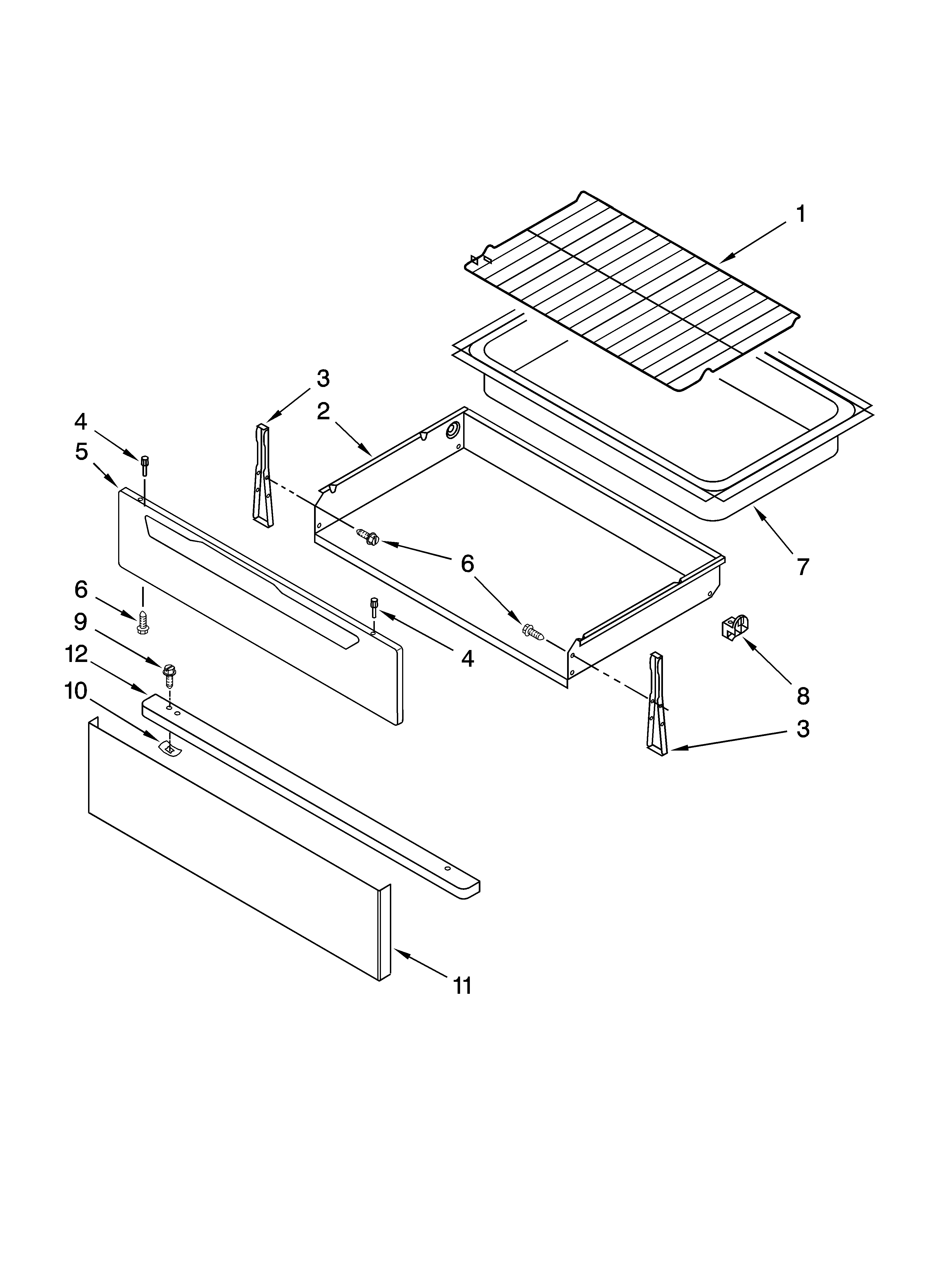 Whirlpool RF462LXSB3 drawer & broiler parts diagram