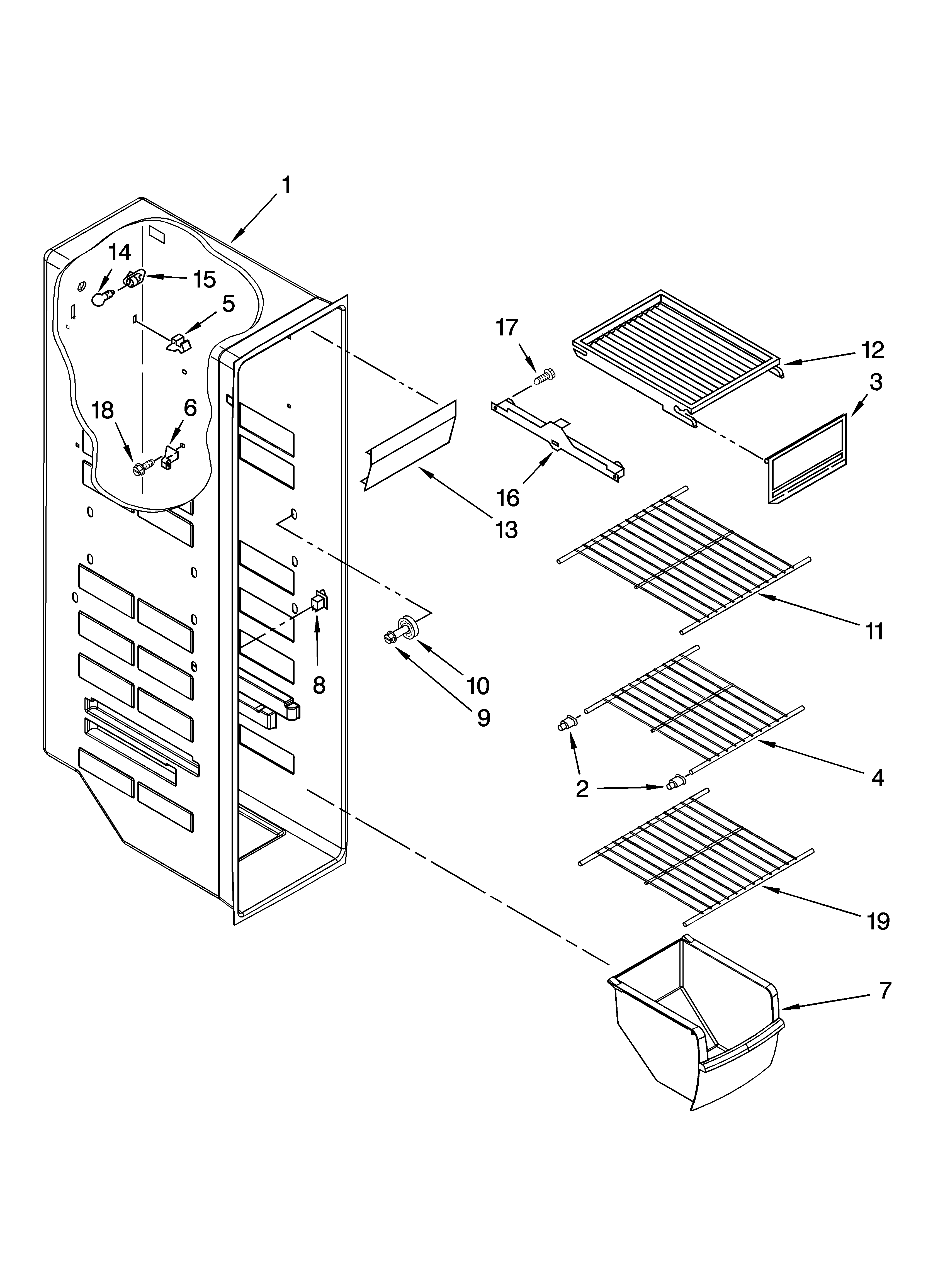 Roper RS25CFXTQ01 freezer liner parts diagram