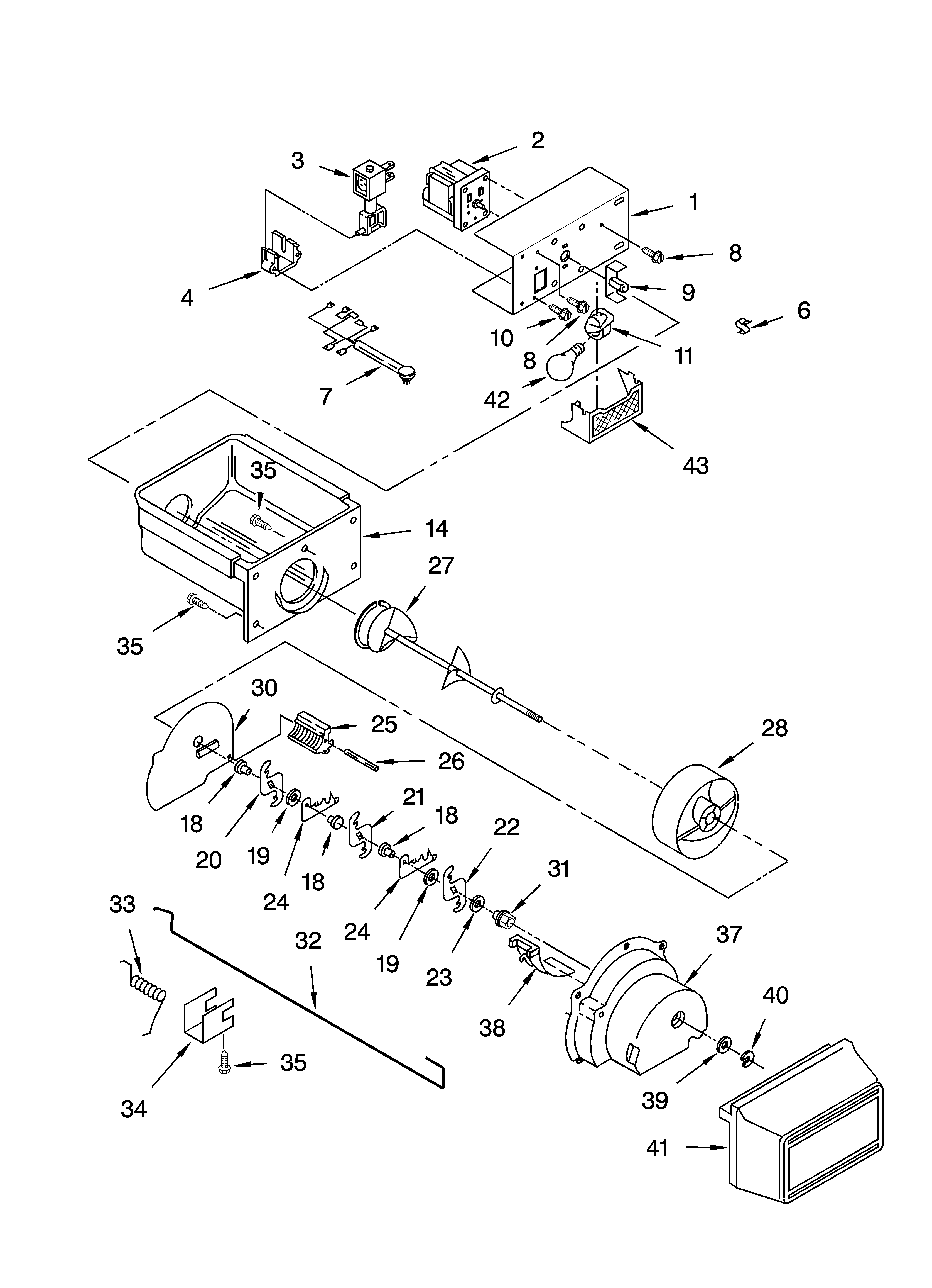 Estate TS22AFXKT07 motor and ice container parts diagram