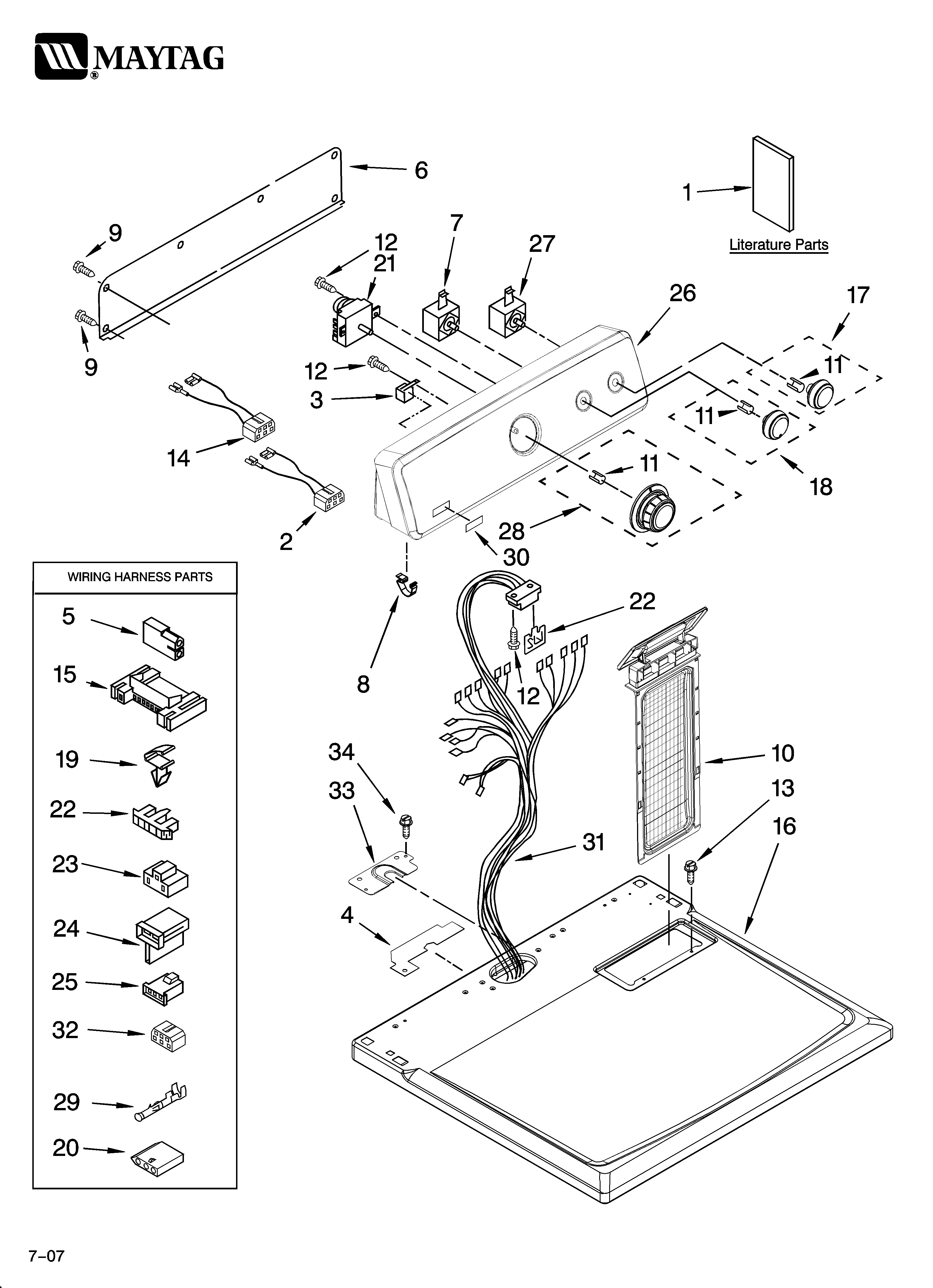 Maytag 7MMGD6630TQ1 top and console parts diagram