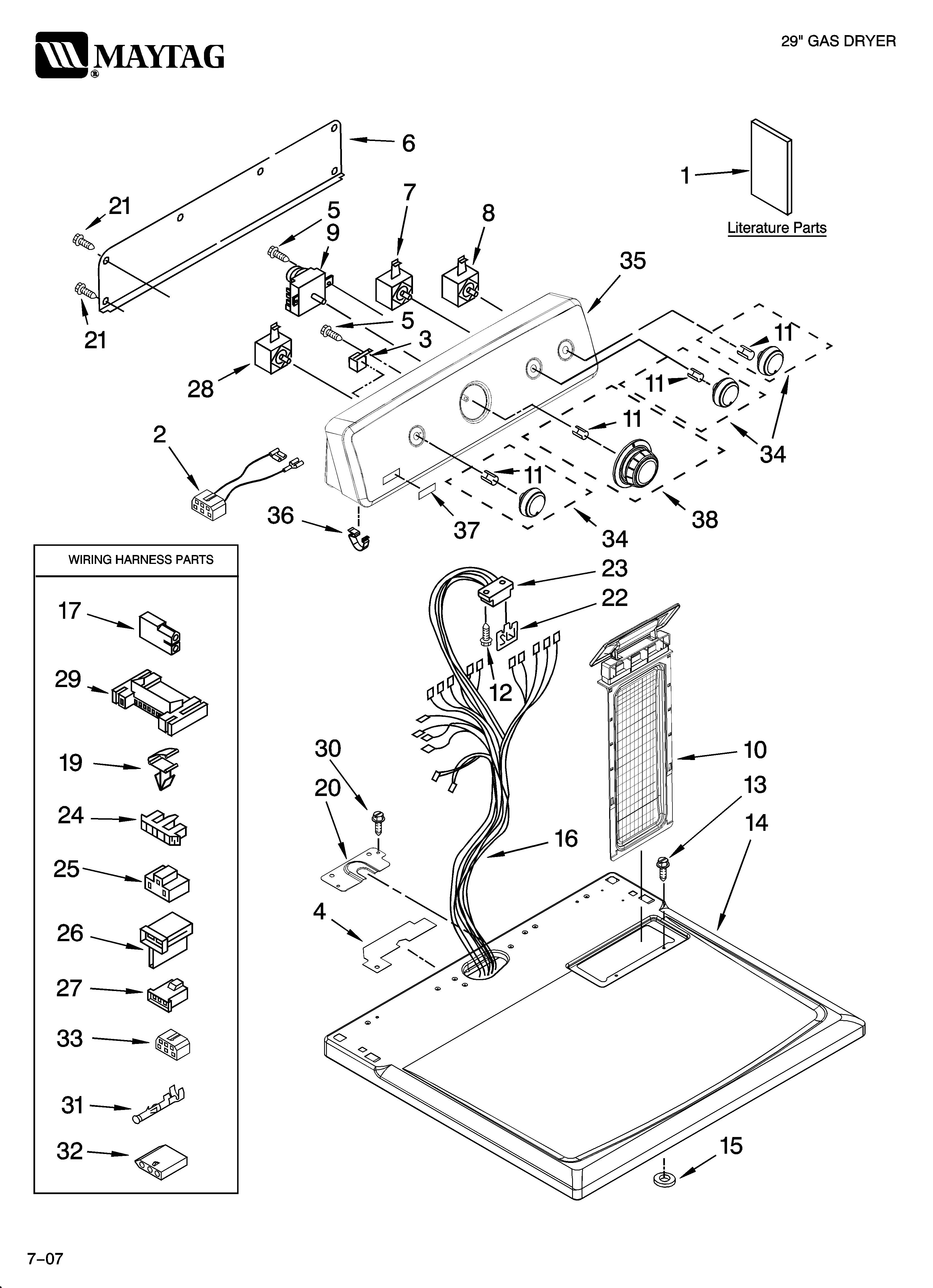 Maytag MGD5700TQ1 top and console parts diagram