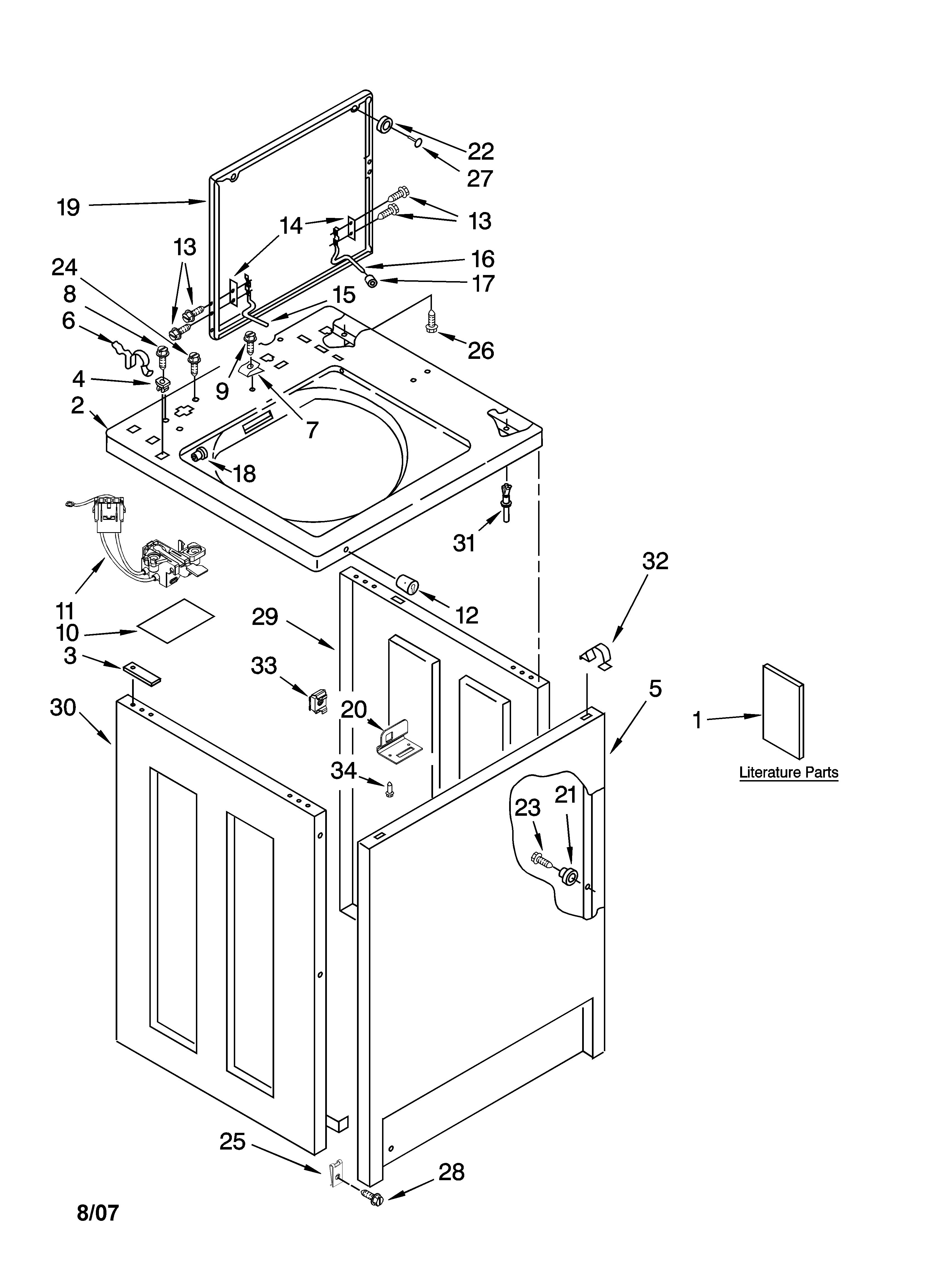 Whirlpool 8TCAP2762MQ0 top and cabinet parts diagram