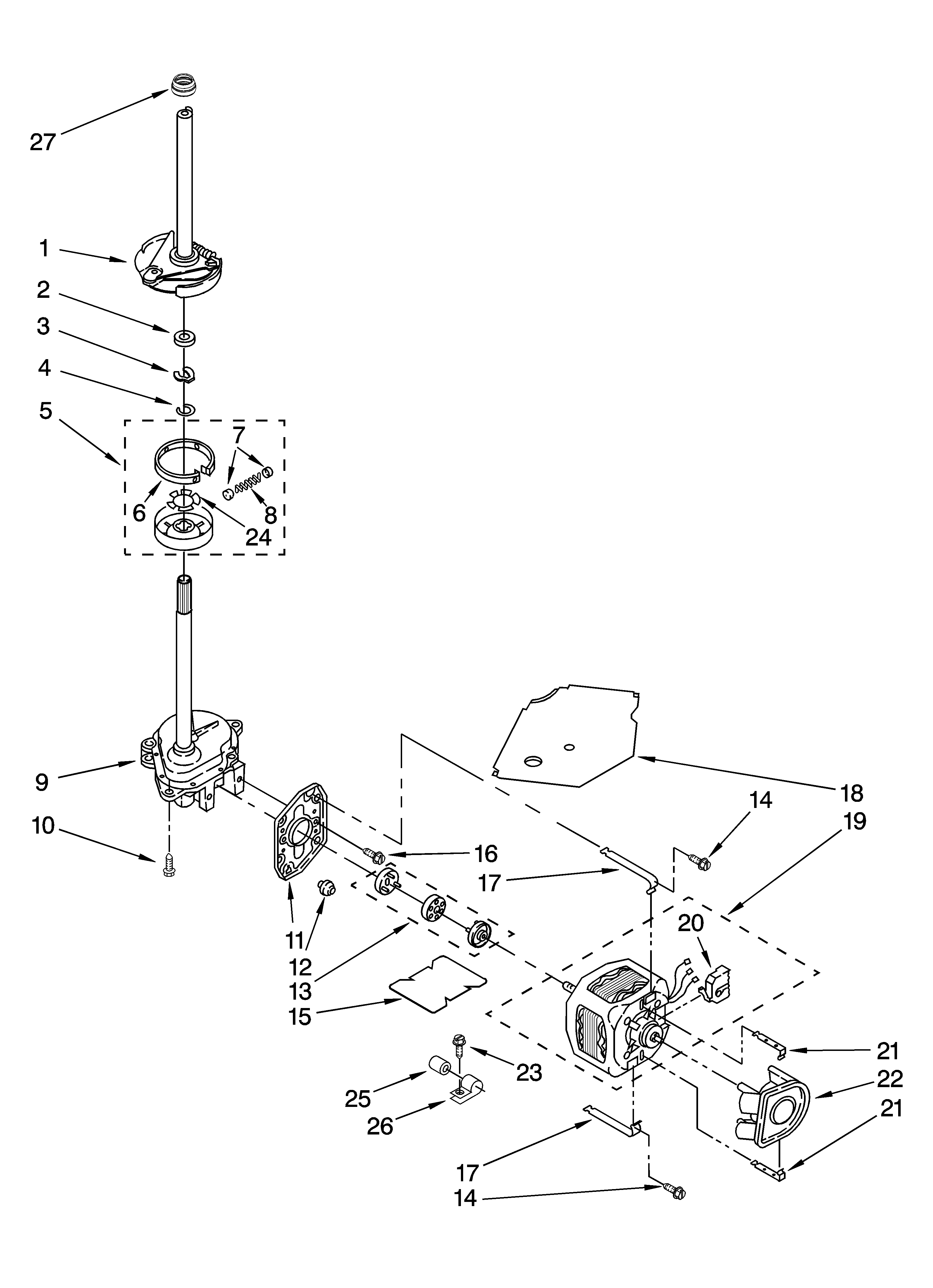 Whirlpool 8TCAP2762MQ0 brake, clutch, gearcase, motor and pump parts diagram