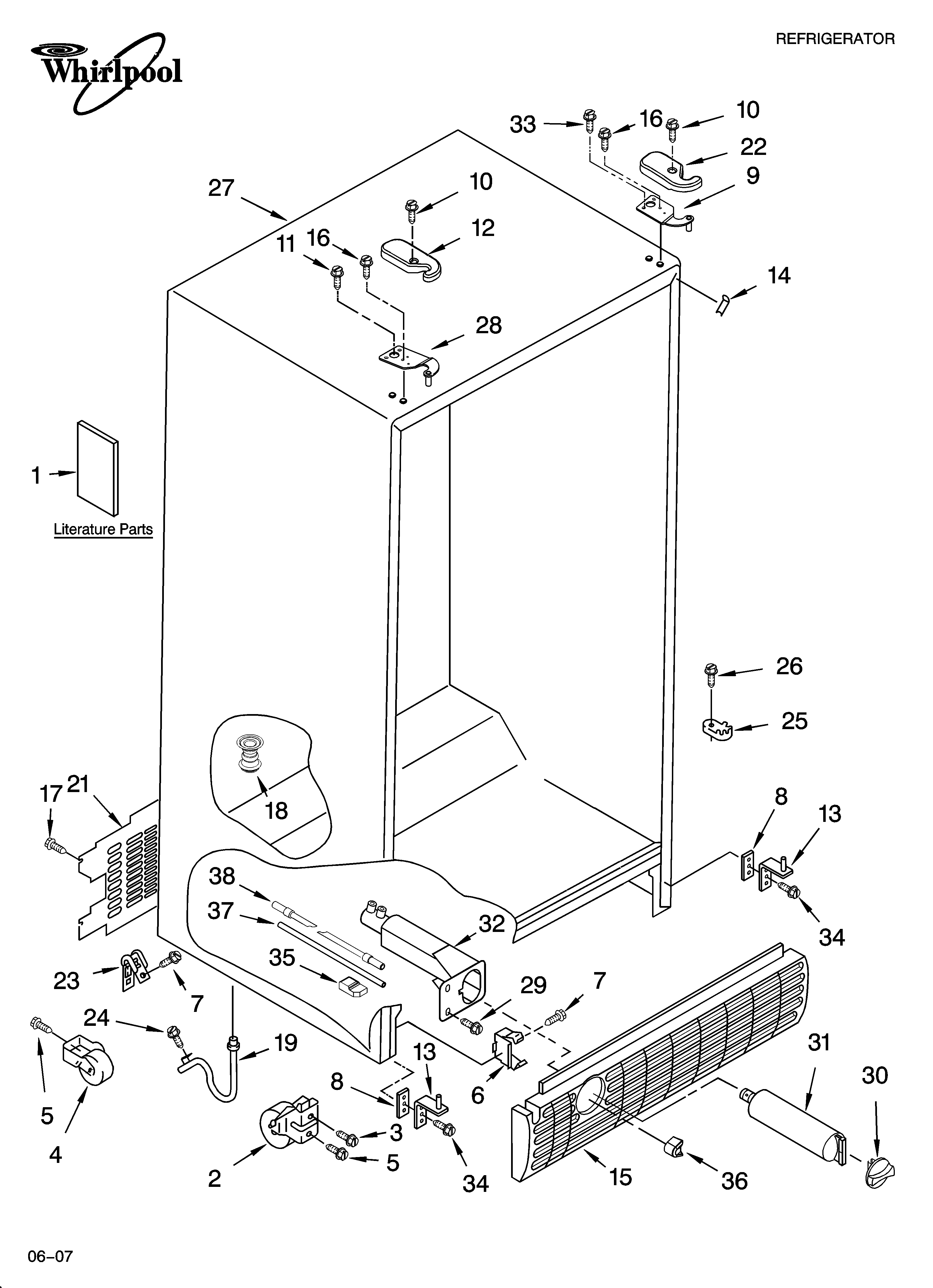 Whirlpool ED2VHEXSB00 cabinet parts diagram