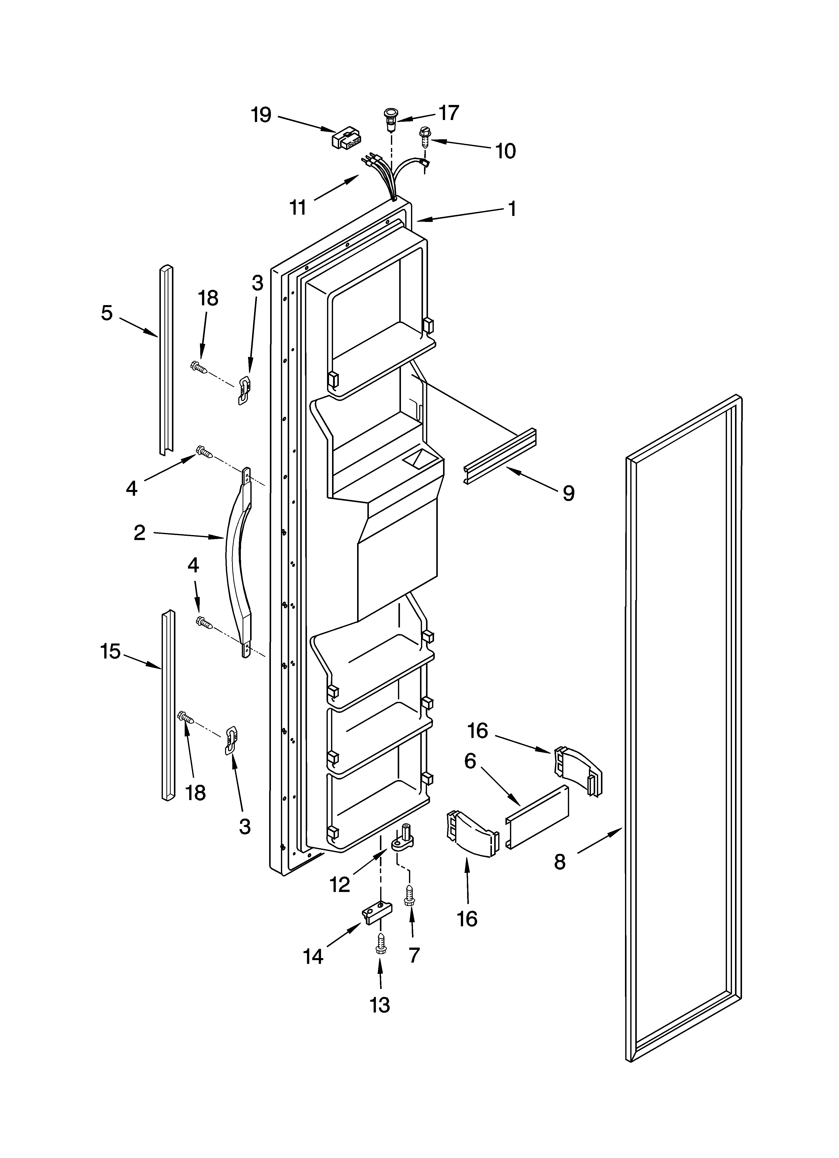 Whirlpool ED2VHEXSB00 freezer door parts diagram