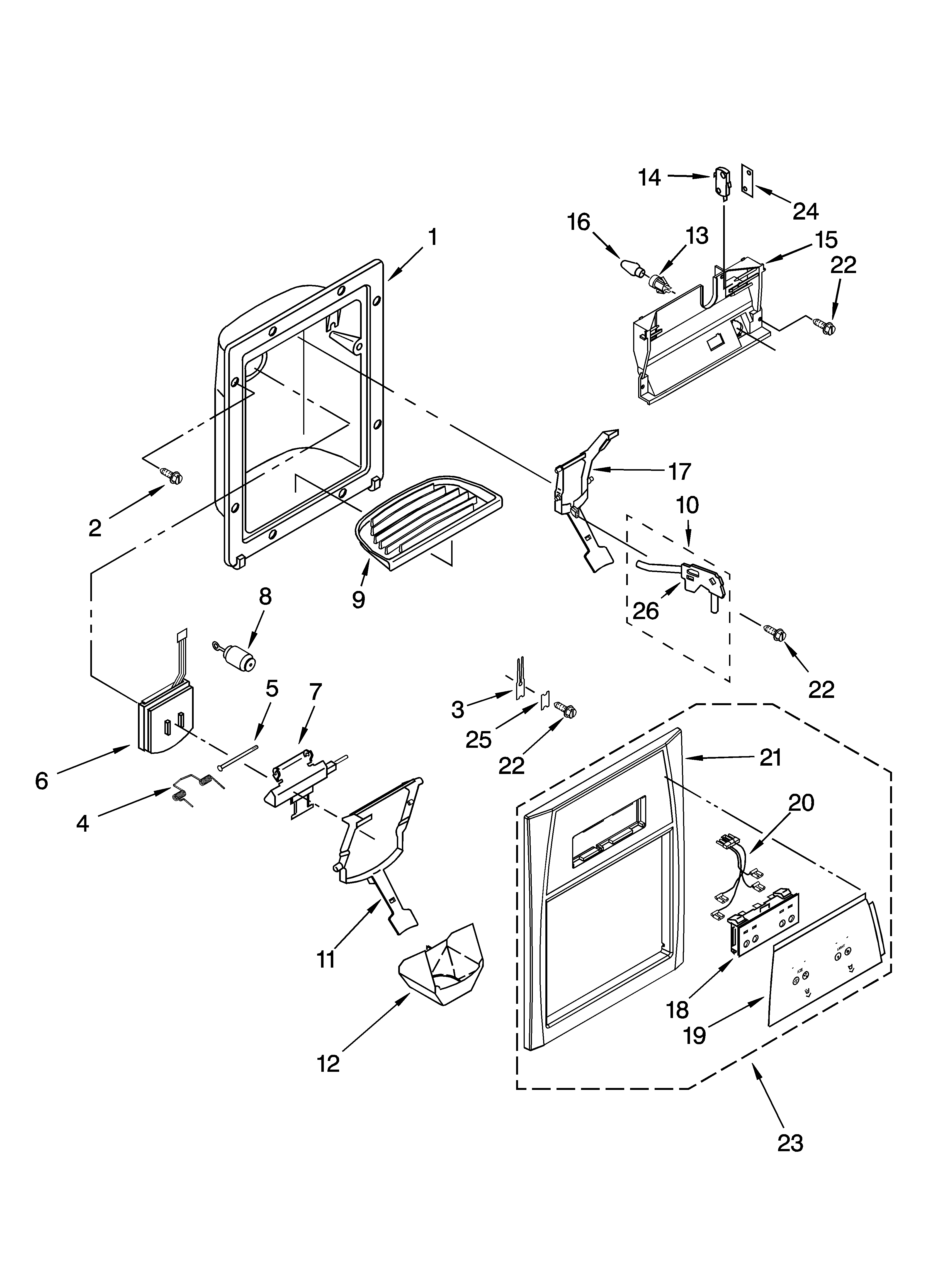 Whirlpool ED5CHQXKQ06 dispenser front parts diagram