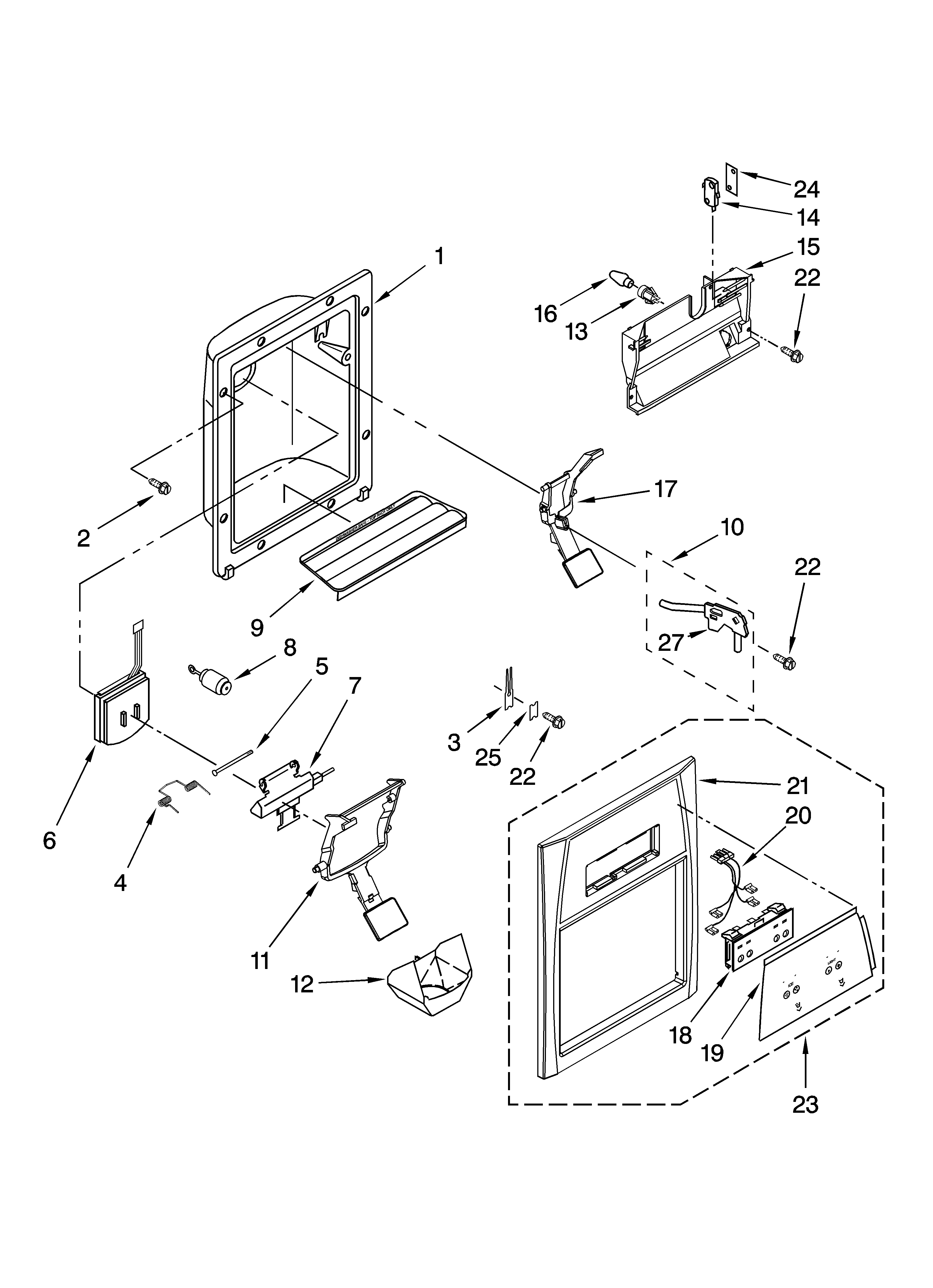 Whirlpool ED5FVGXSS02 dispenser front parts diagram