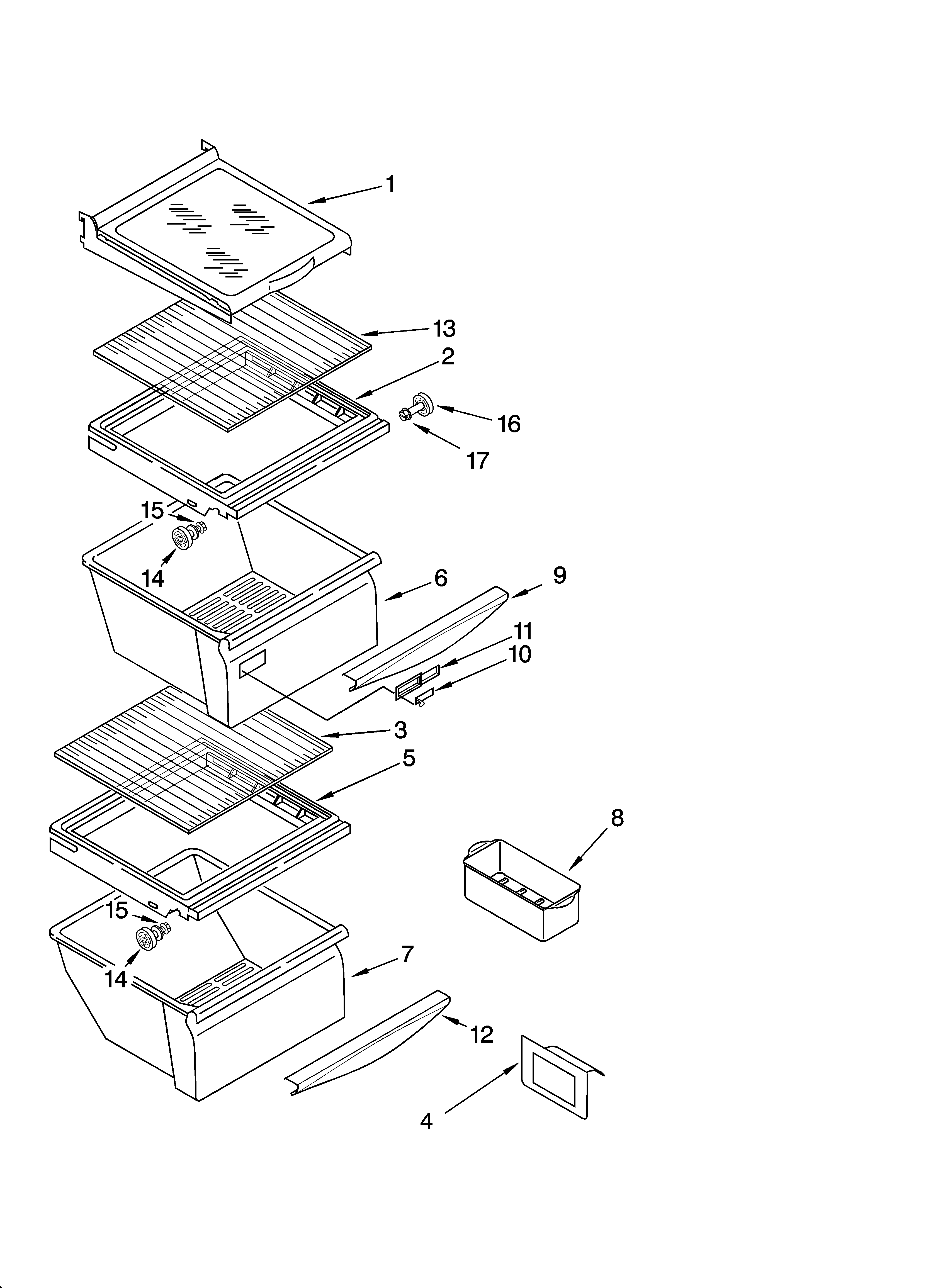 Whirlpool ED5VHEXSQ00 refrigerator shelf parts diagram