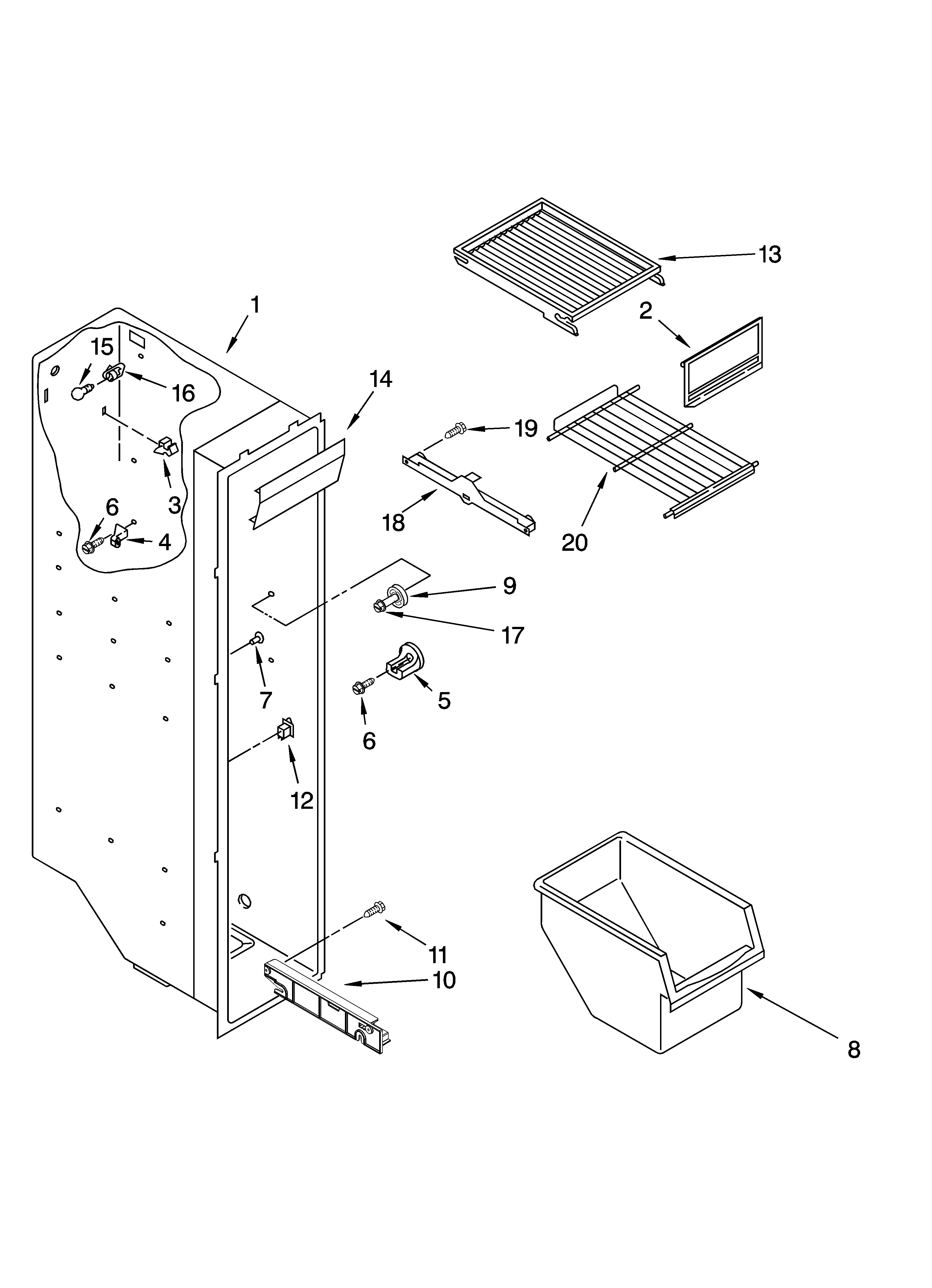 Whirlpool ED5VHEXSQ00 freezer liner parts diagram