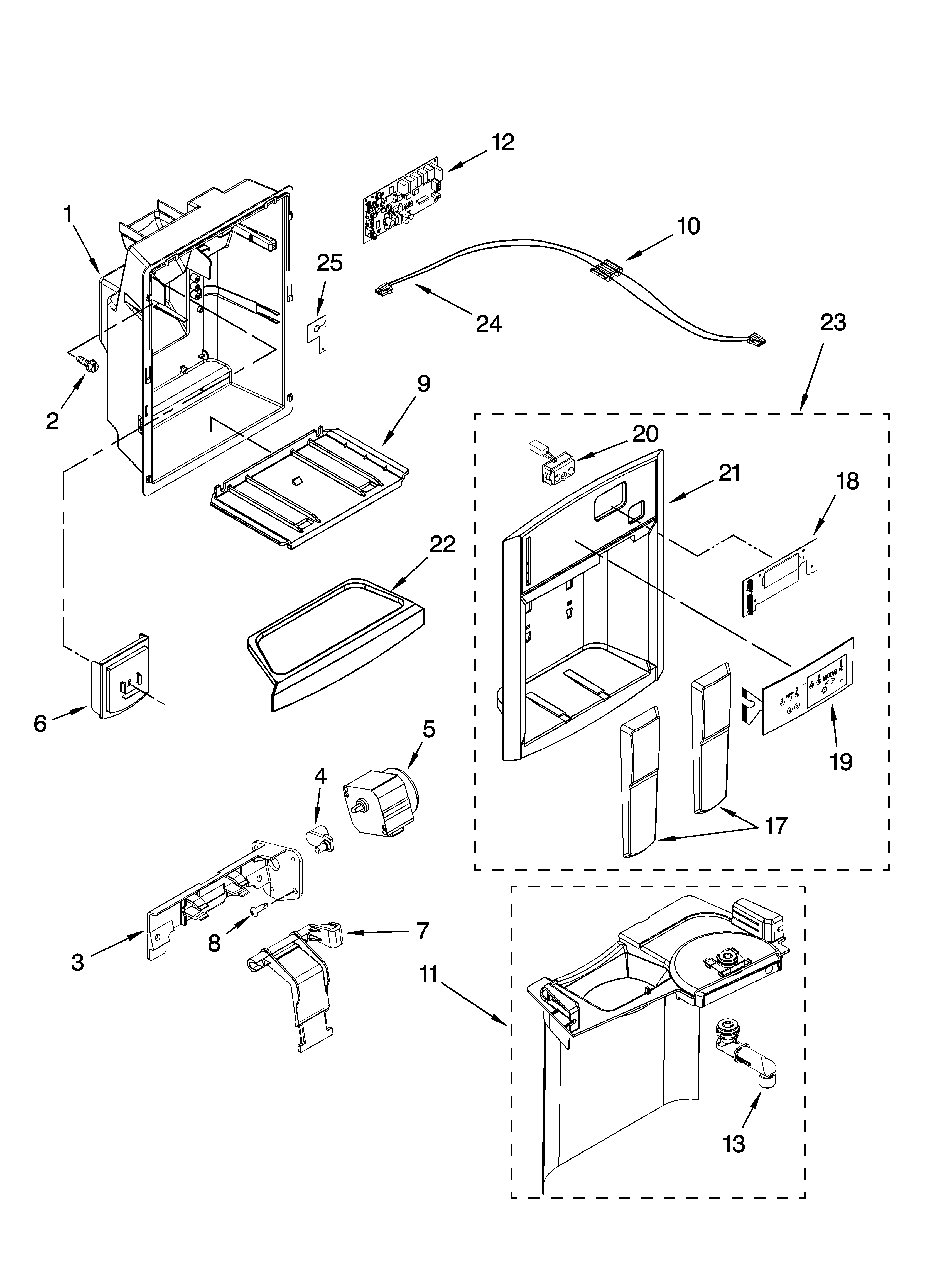 Whirlpool GC5NHAXSY03 dispenser front parts diagram
