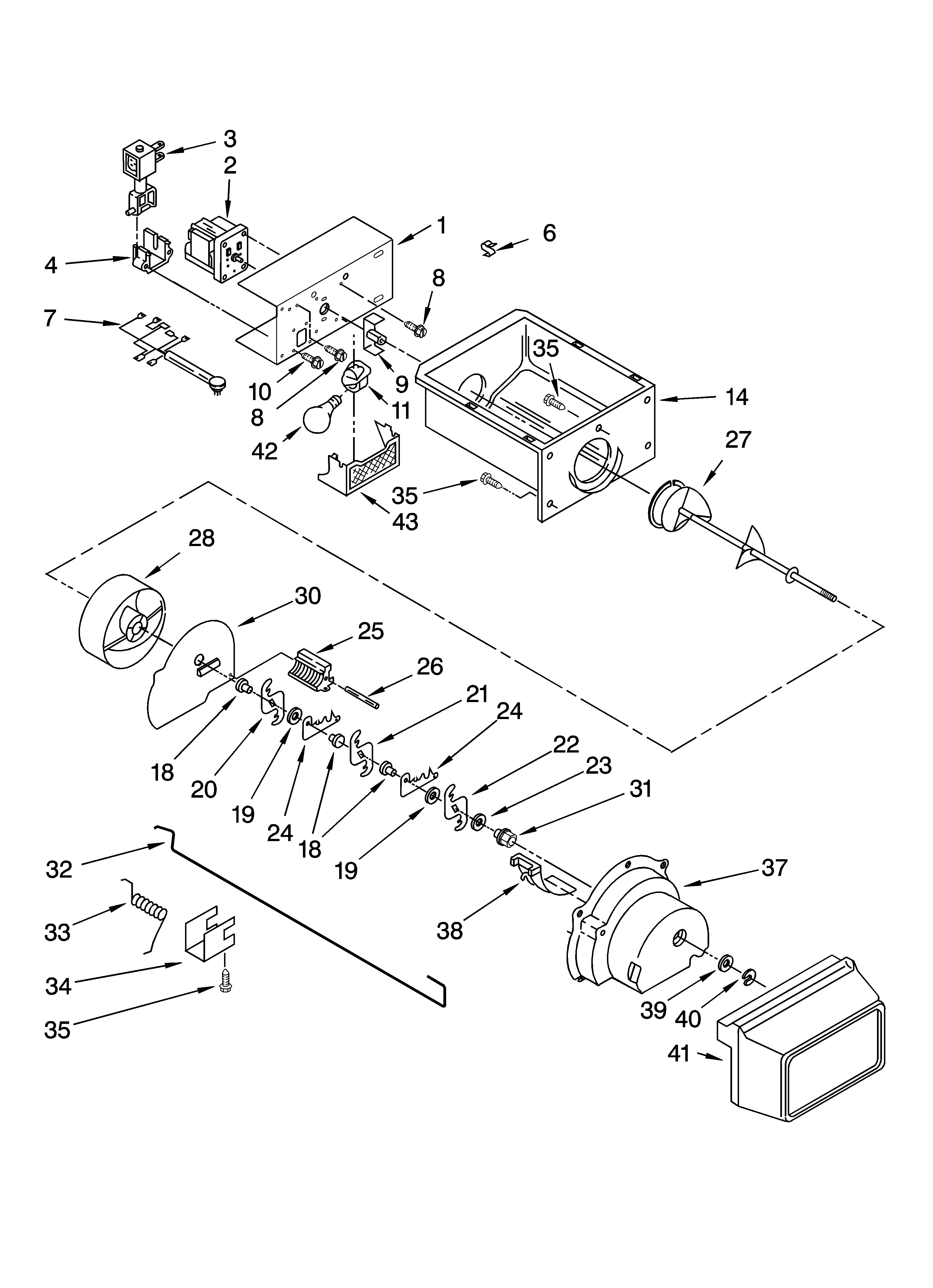 Estate TS22AFXKT08 motor and ice container parts diagram