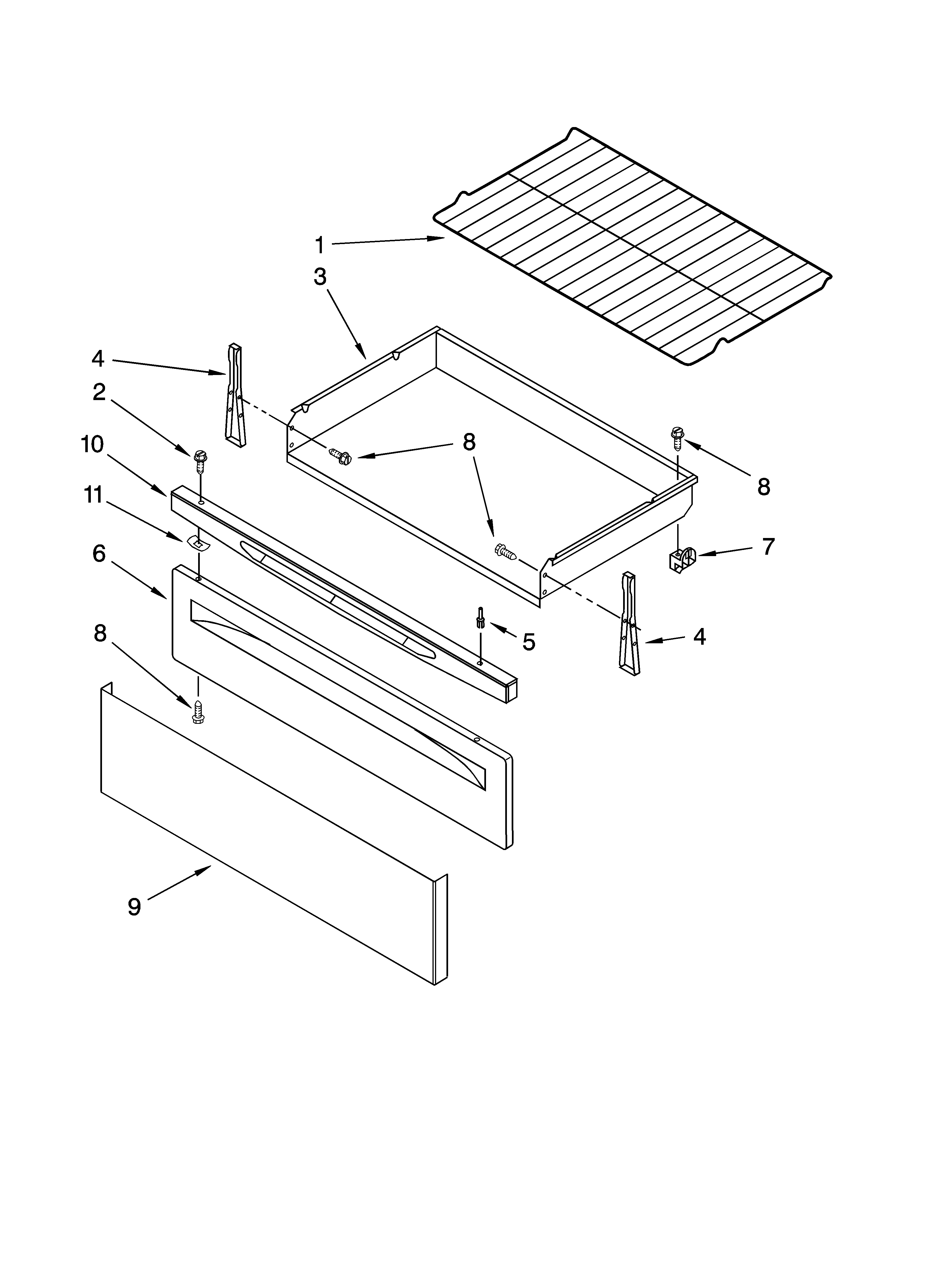 Whirlpool WERP4101SQ2 drawer & broiler parts diagram