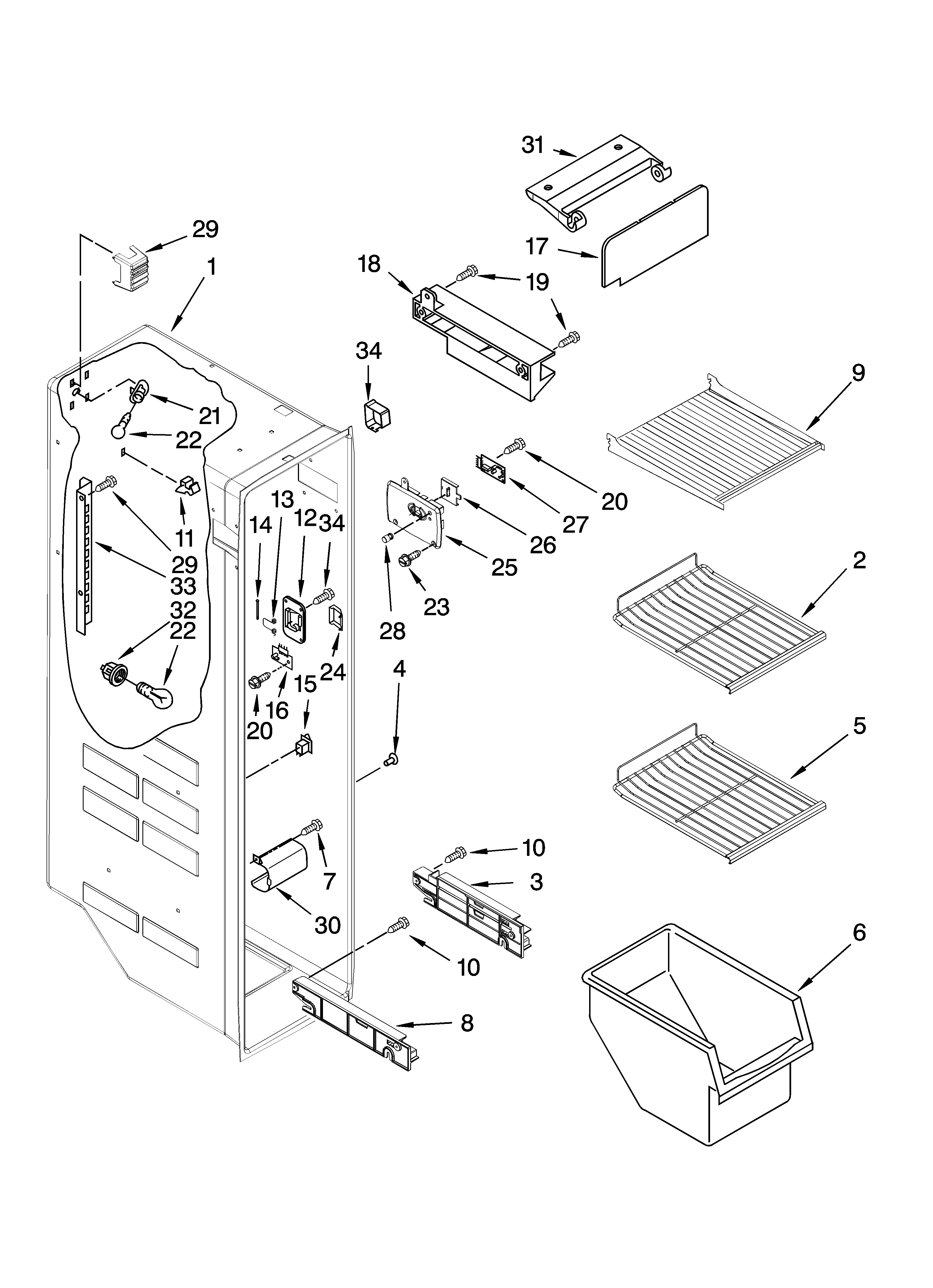 Whirlpool 7GS5FHAXTA01 freezer liner parts diagram