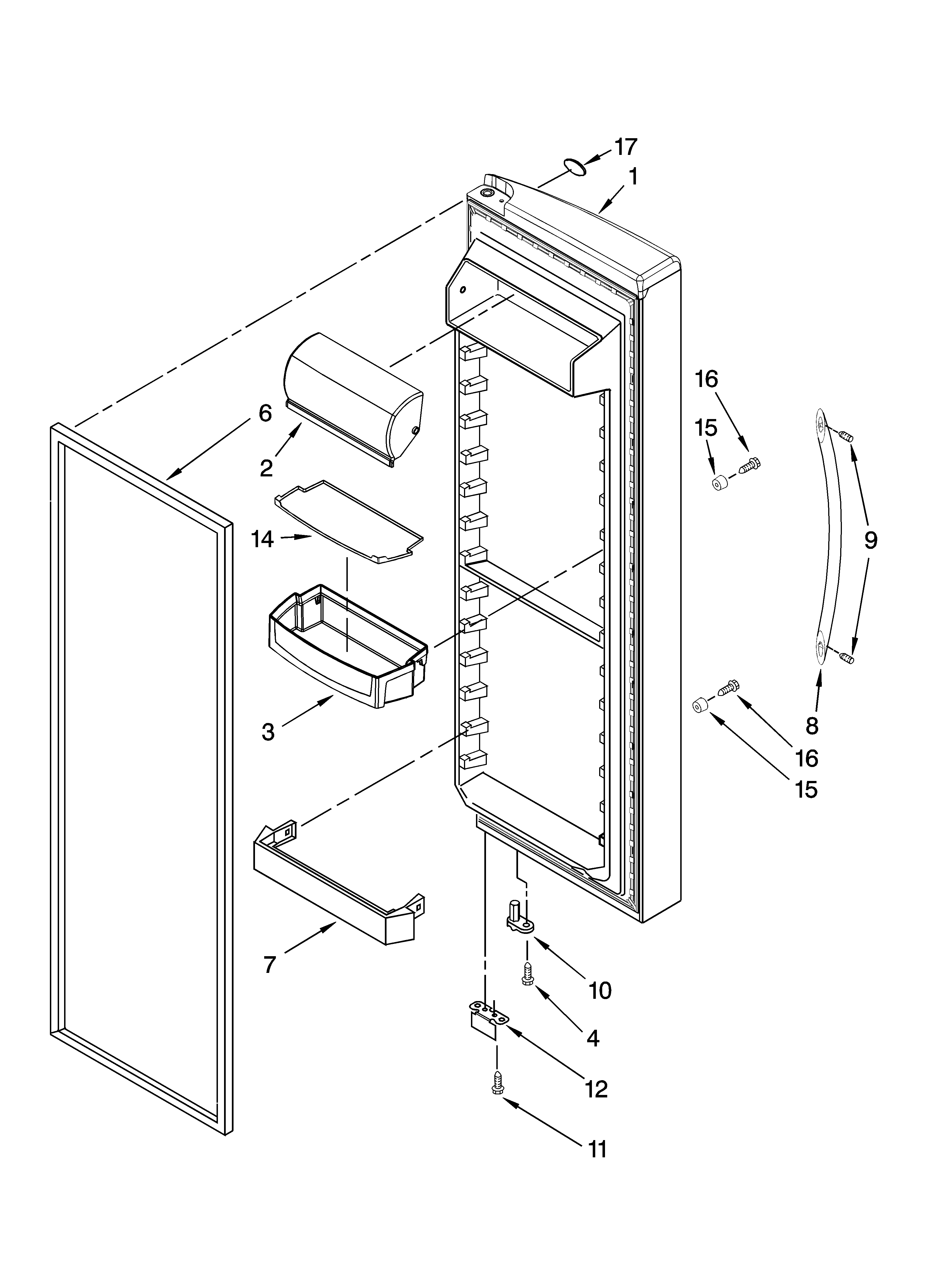 Whirlpool 7GS5FHAXTA01 refrigerator door parts diagram