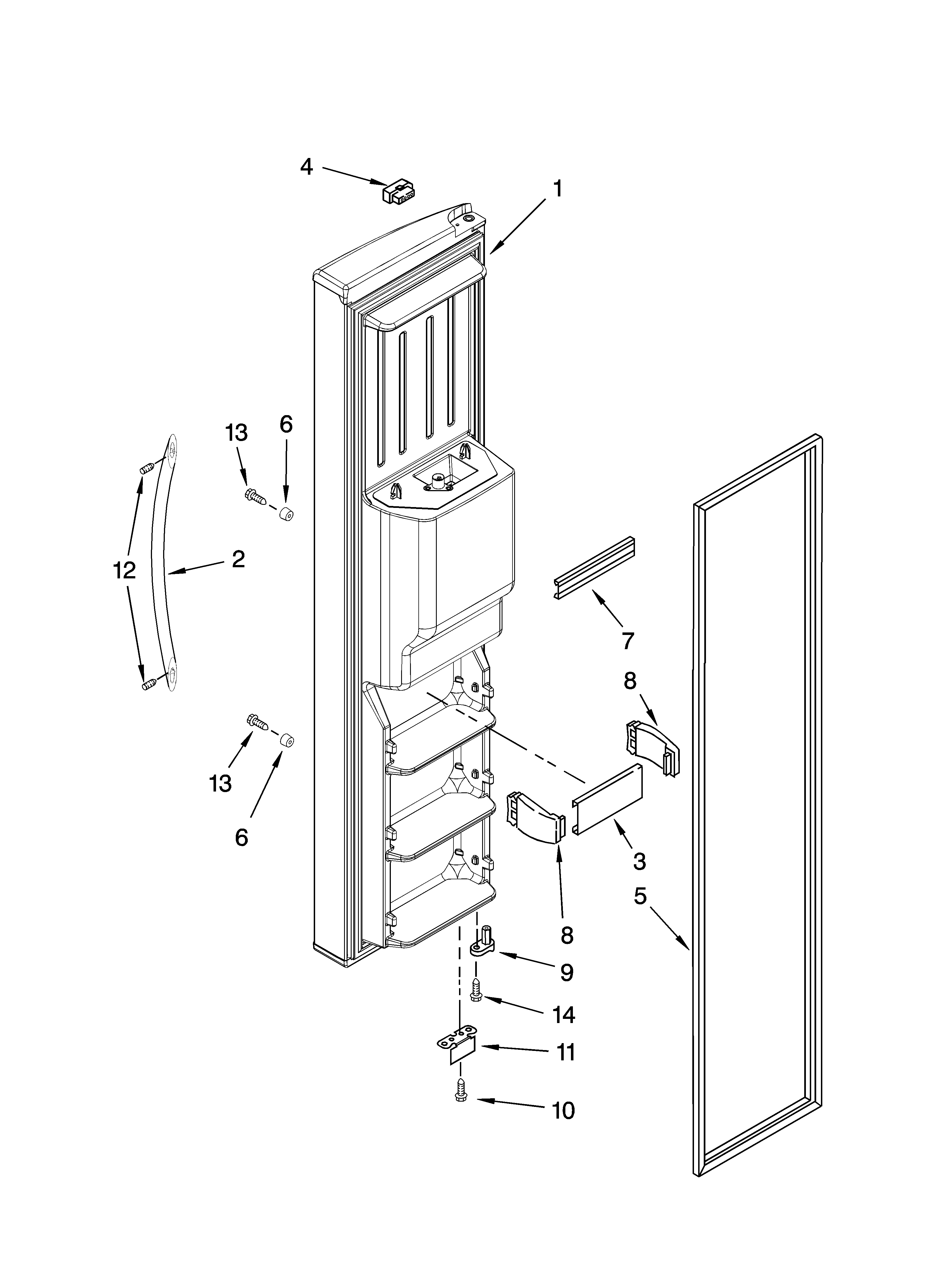 Whirlpool 7GS5FHAXTA01 freezer door parts diagram