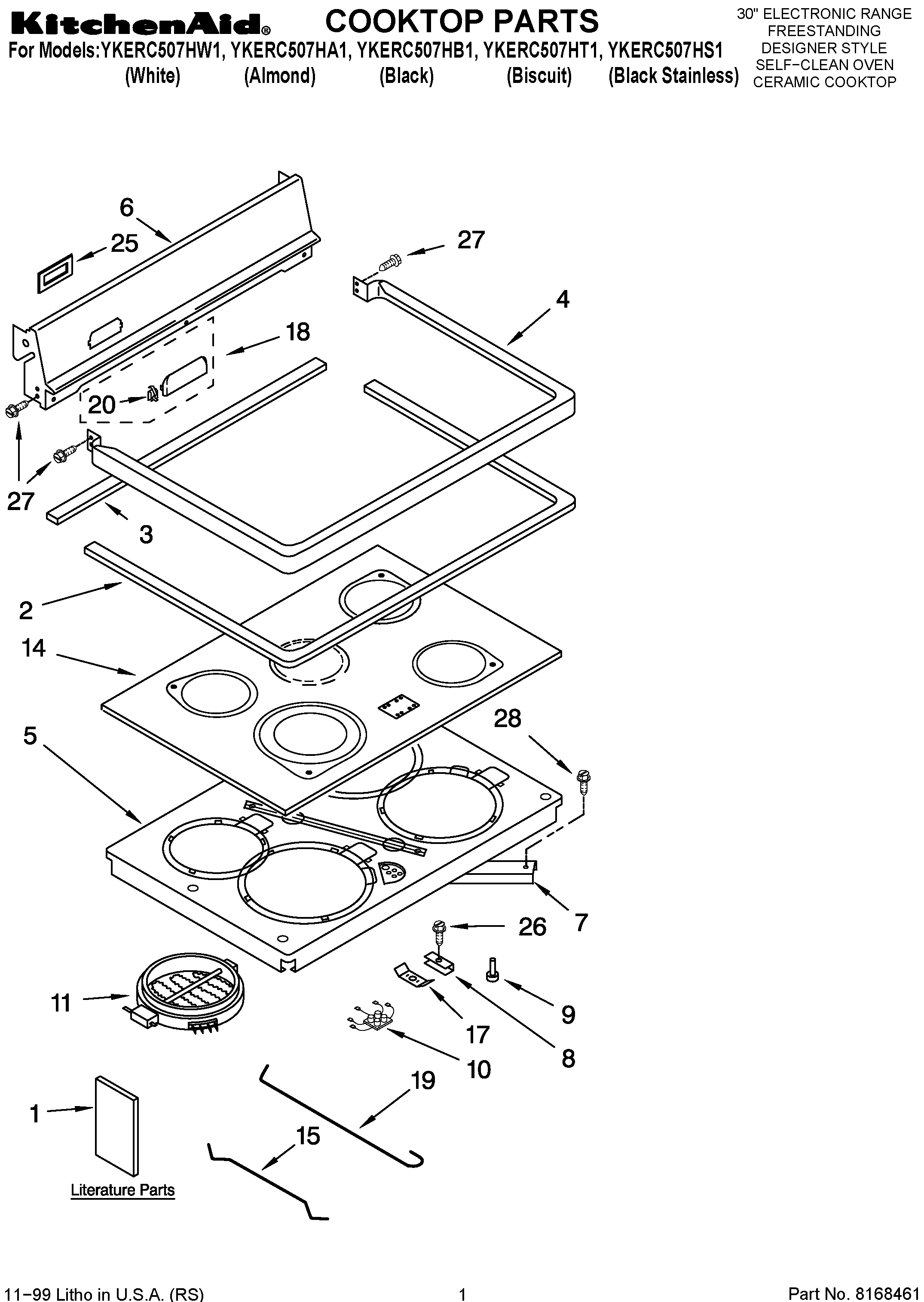 KitchenAid YKERC507HW1 cooktop parts diagram