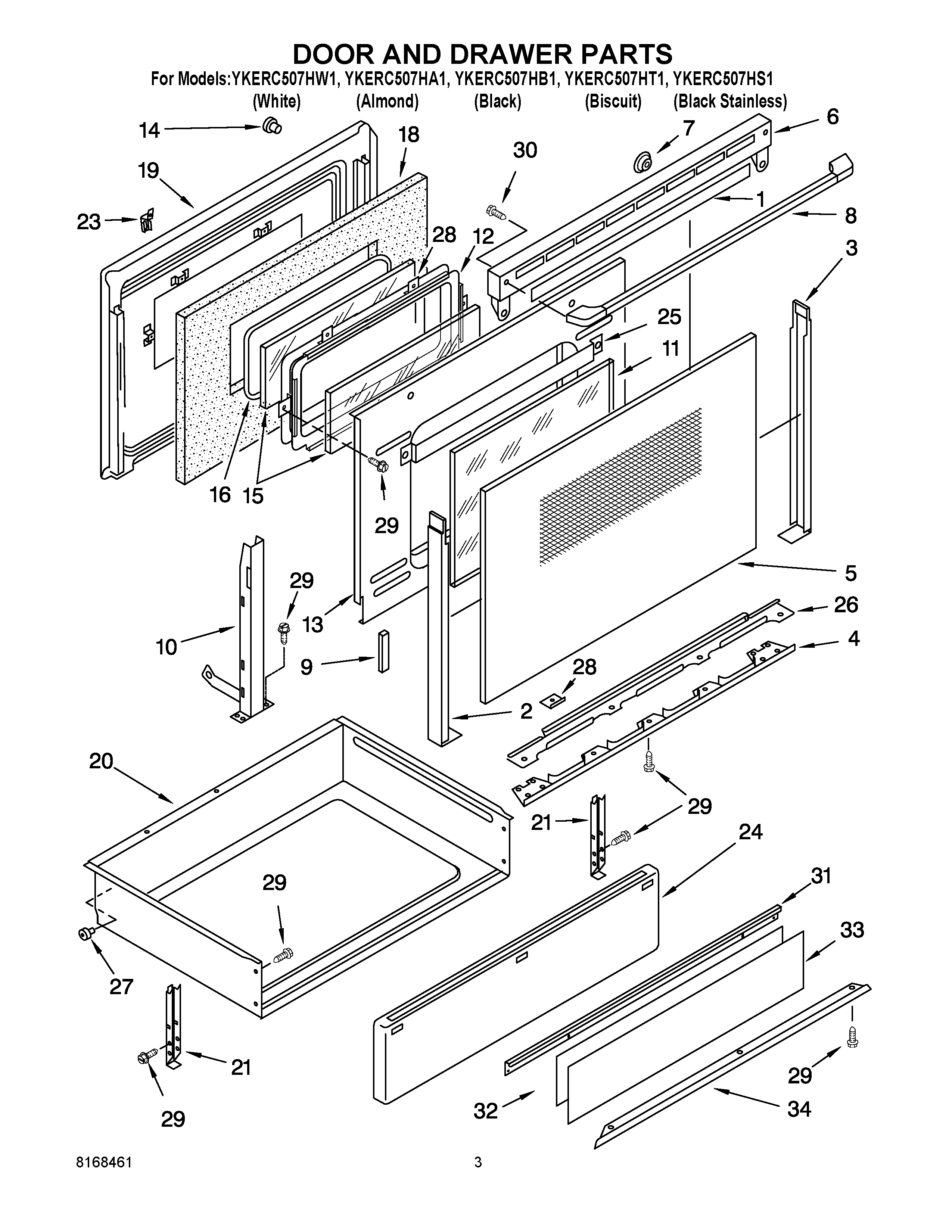 KitchenAid YKERC507HW1 door and drawer parts diagram