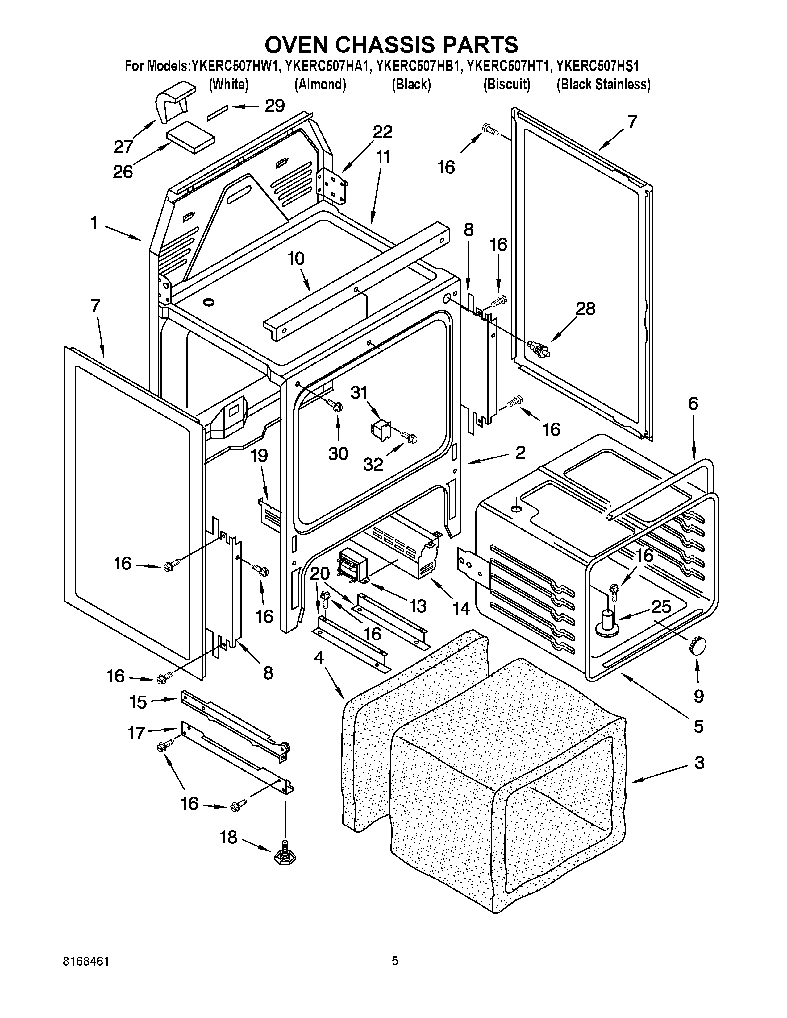 KitchenAid YKERC507HW1 oven chassis parts diagram