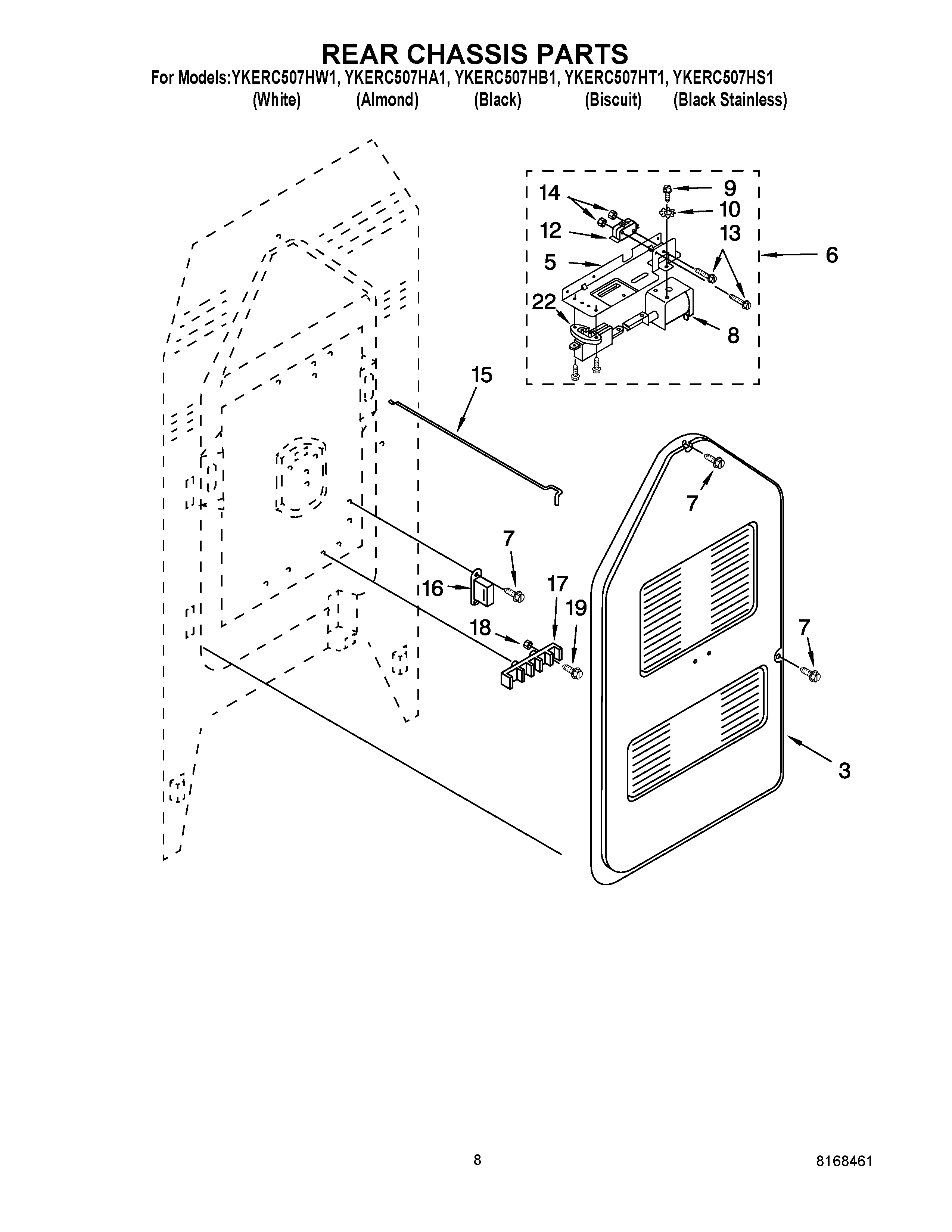 KitchenAid YKERC507HW1 rear chassis parts diagram