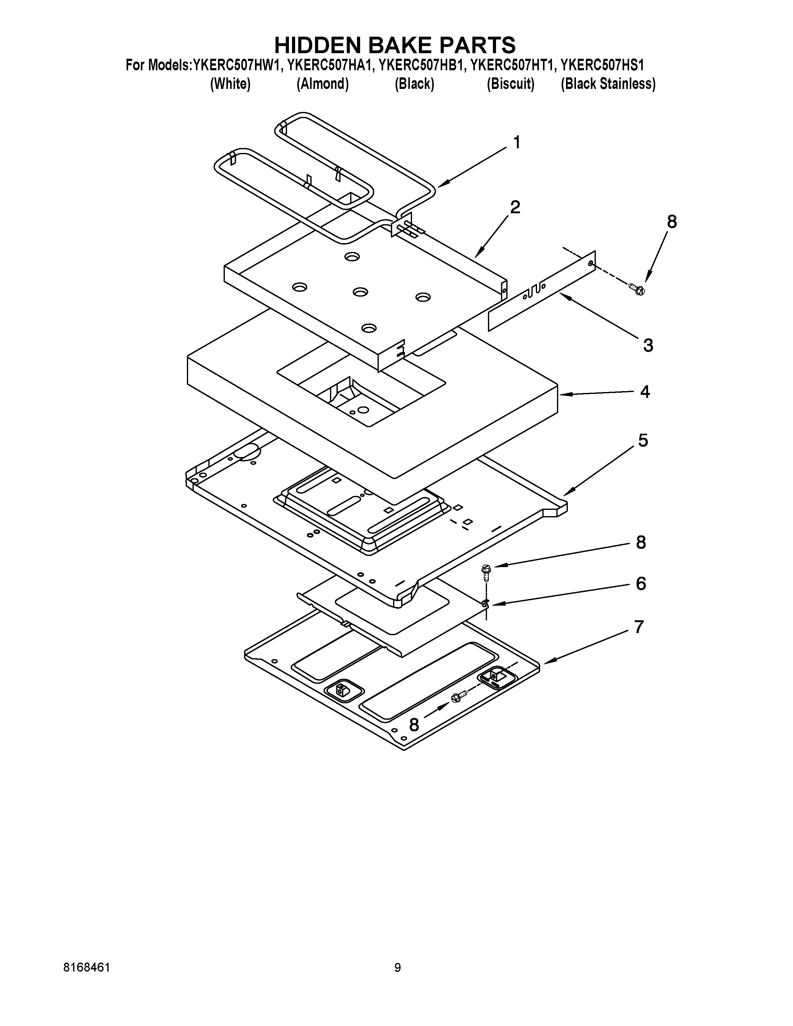 KitchenAid YKERC507HW1 hidden bake parts diagram