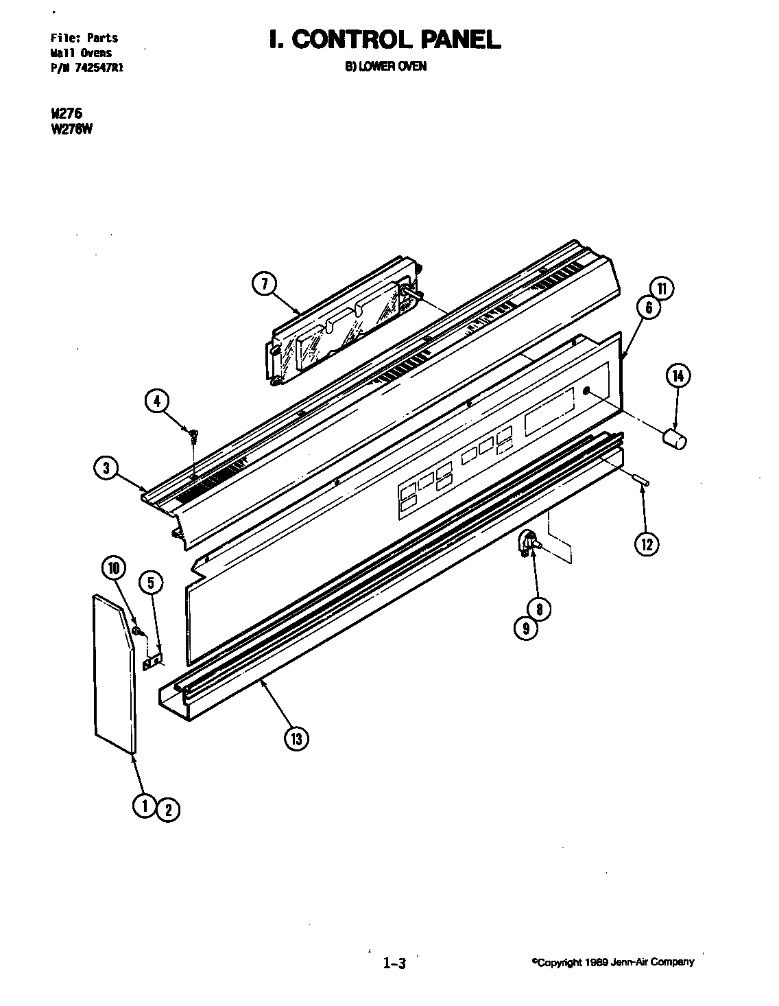 Jenn-Air W276 control panel (lower) diagram