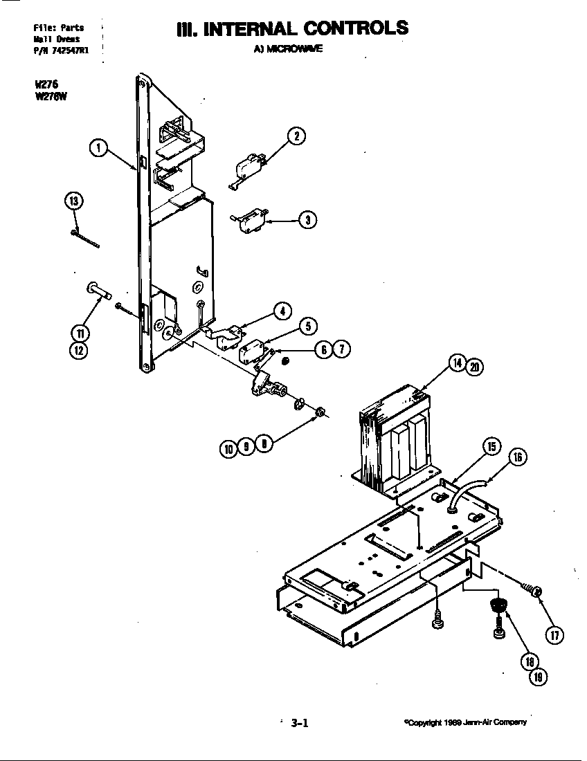 Jenn-Air W276 internal controls (upper) diagram