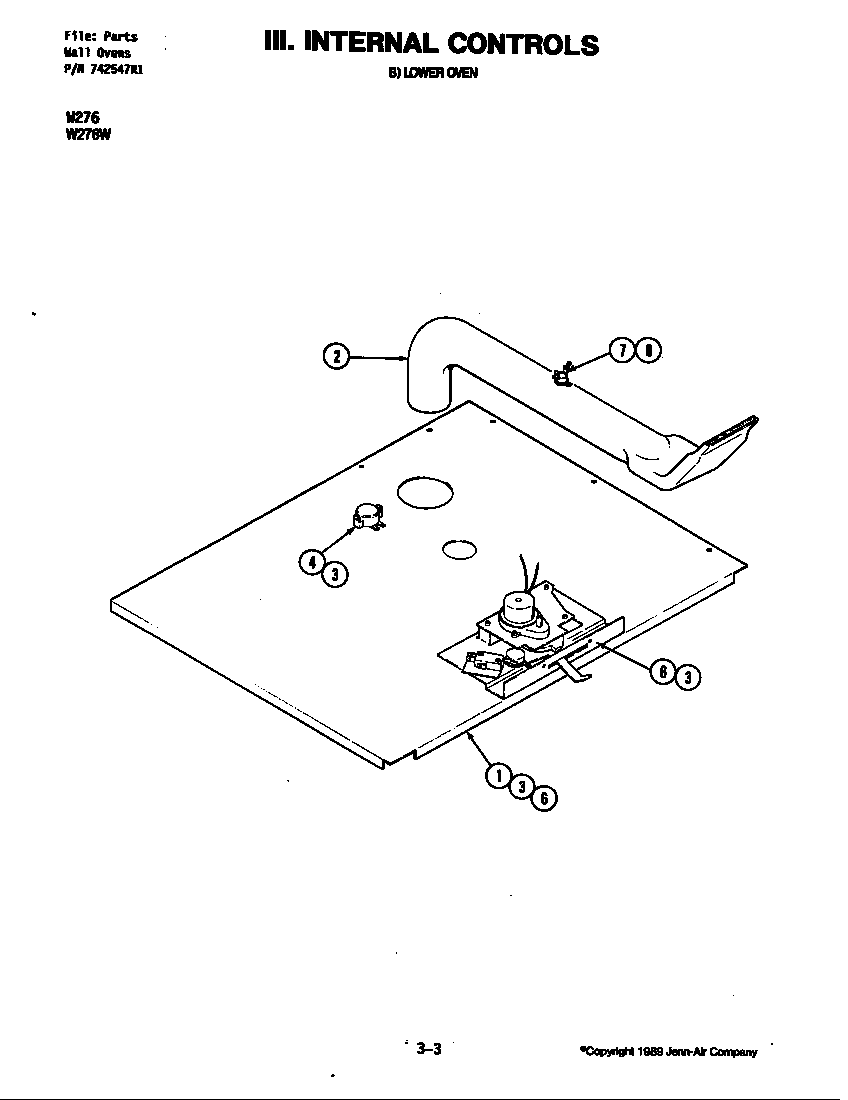 Jenn-Air W276 internal controls (lower) diagram