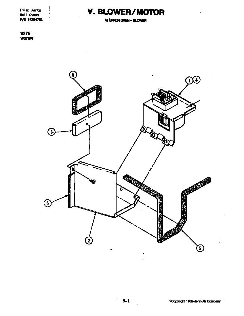 Jenn-Air W276 blower motor (cooling fan upper) diagram