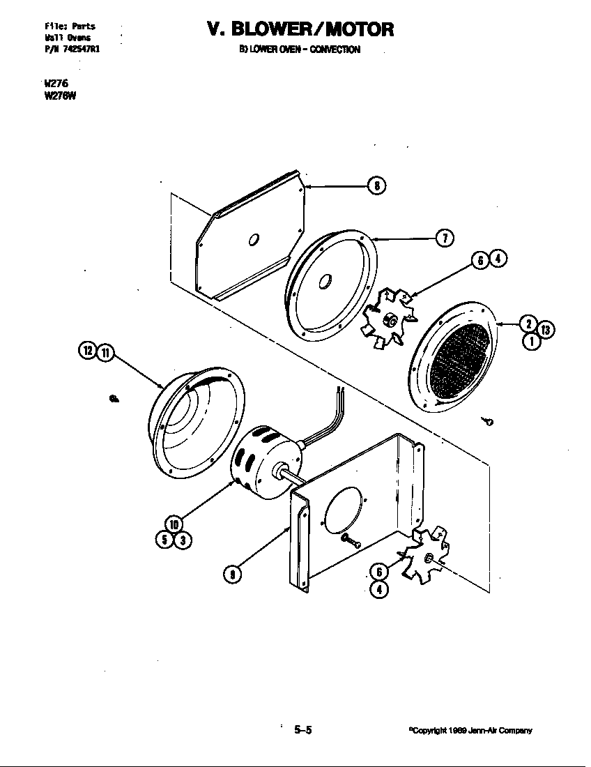 Jenn-Air W276 blower motor (convection fan lower) diagram