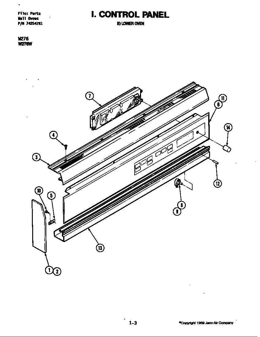 Jenn-Air W276 control panel (lower oven w276w) (w276w) diagram