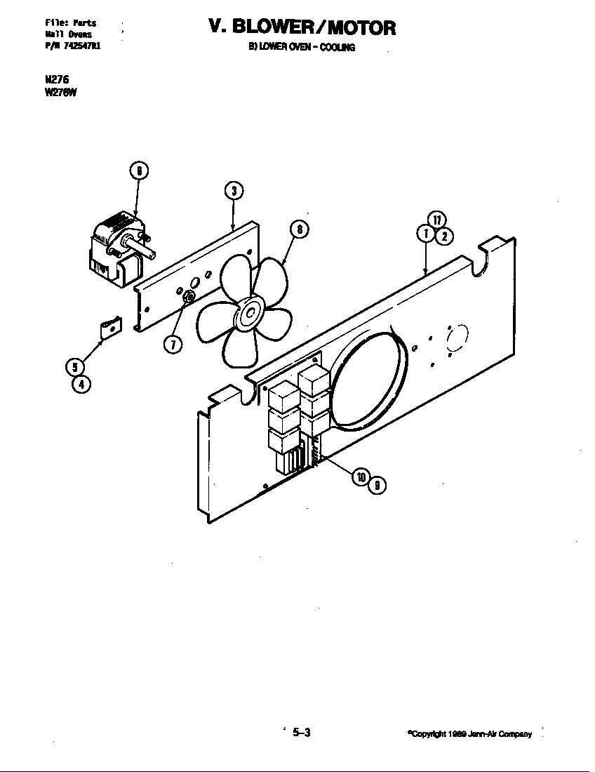 Jenn-Air W276 blower motor (cooling fan lower w276w) (w276w) diagram