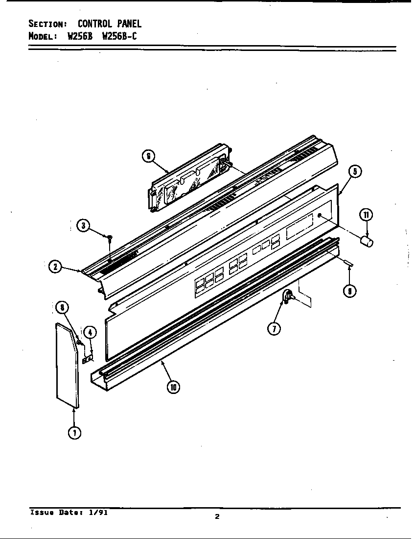 Jenn-Air W256 control panel (w256b&bc) (w256b) (w256b-c) diagram