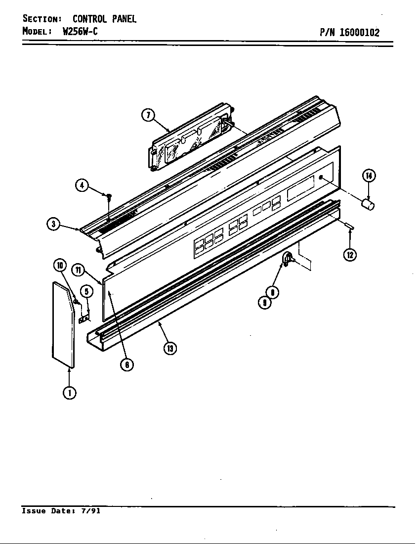 Jenn-Air W256 control panel (w256w-c) (w256w-c) diagram