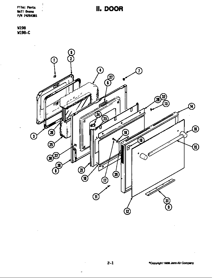 Jenn-Air W198-C door (w198w) (w198w) diagram