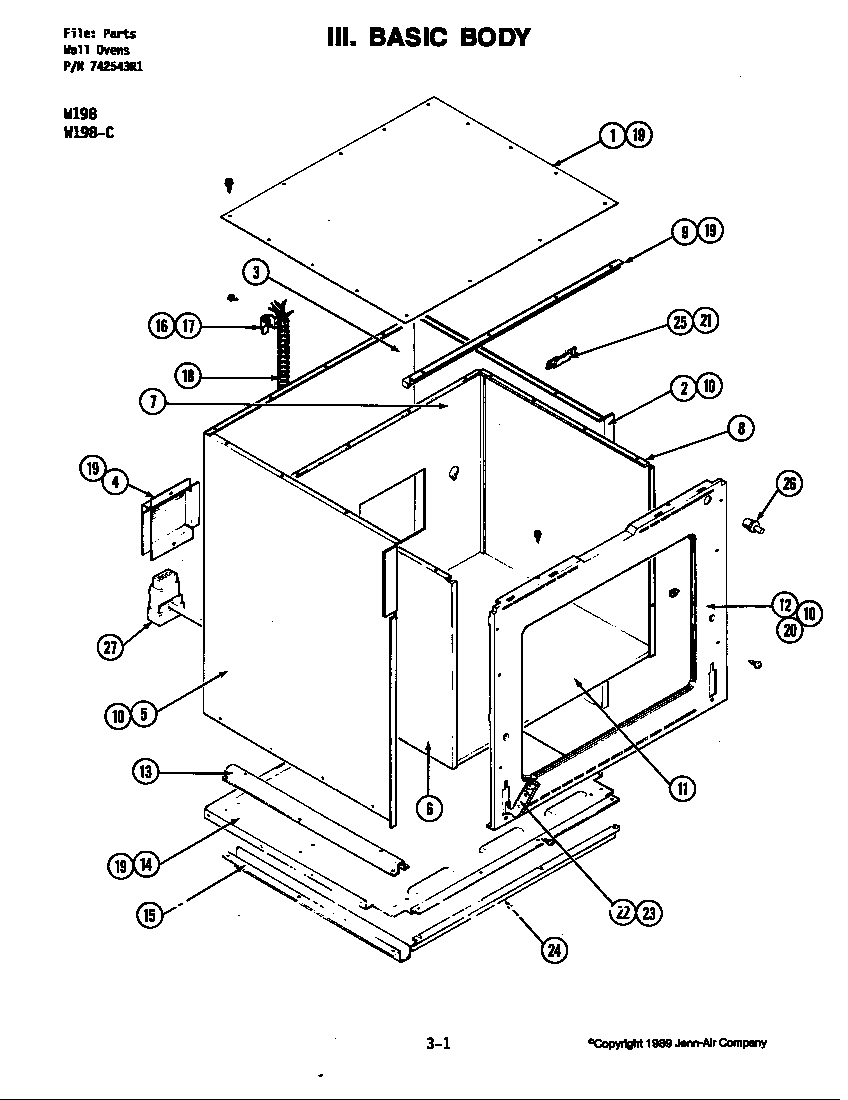 Jenn-Air W198-C basic body (w198w) (w198w) diagram