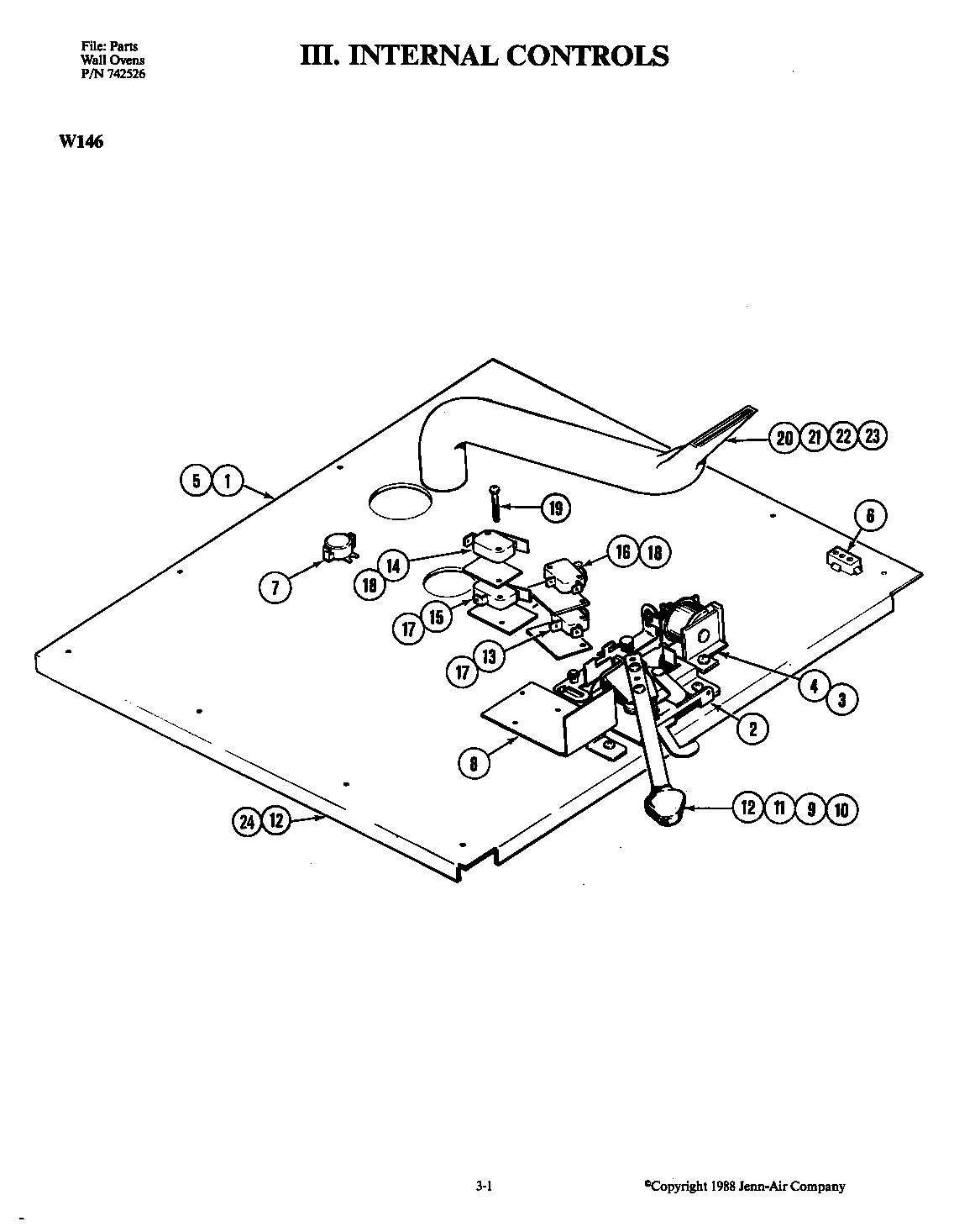 Jenn-Air W146 internal controls diagram