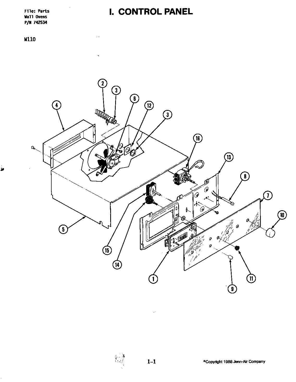 Jenn-Air W110 control panel diagram