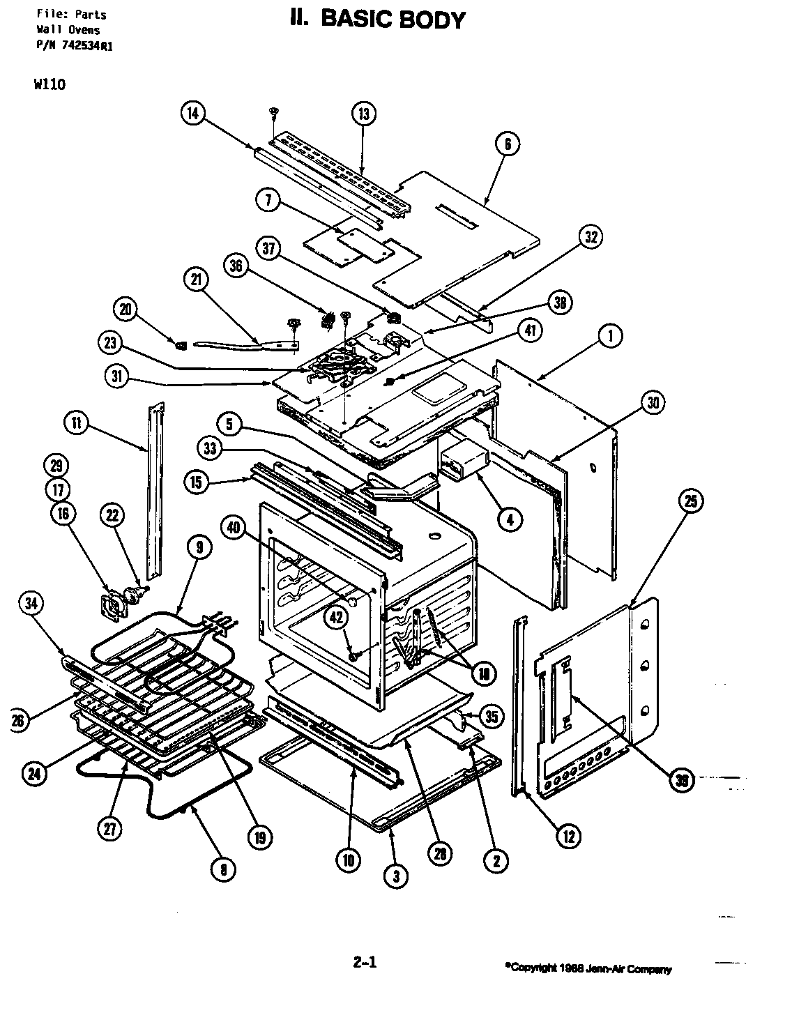 Jenn-Air W110 body diagram