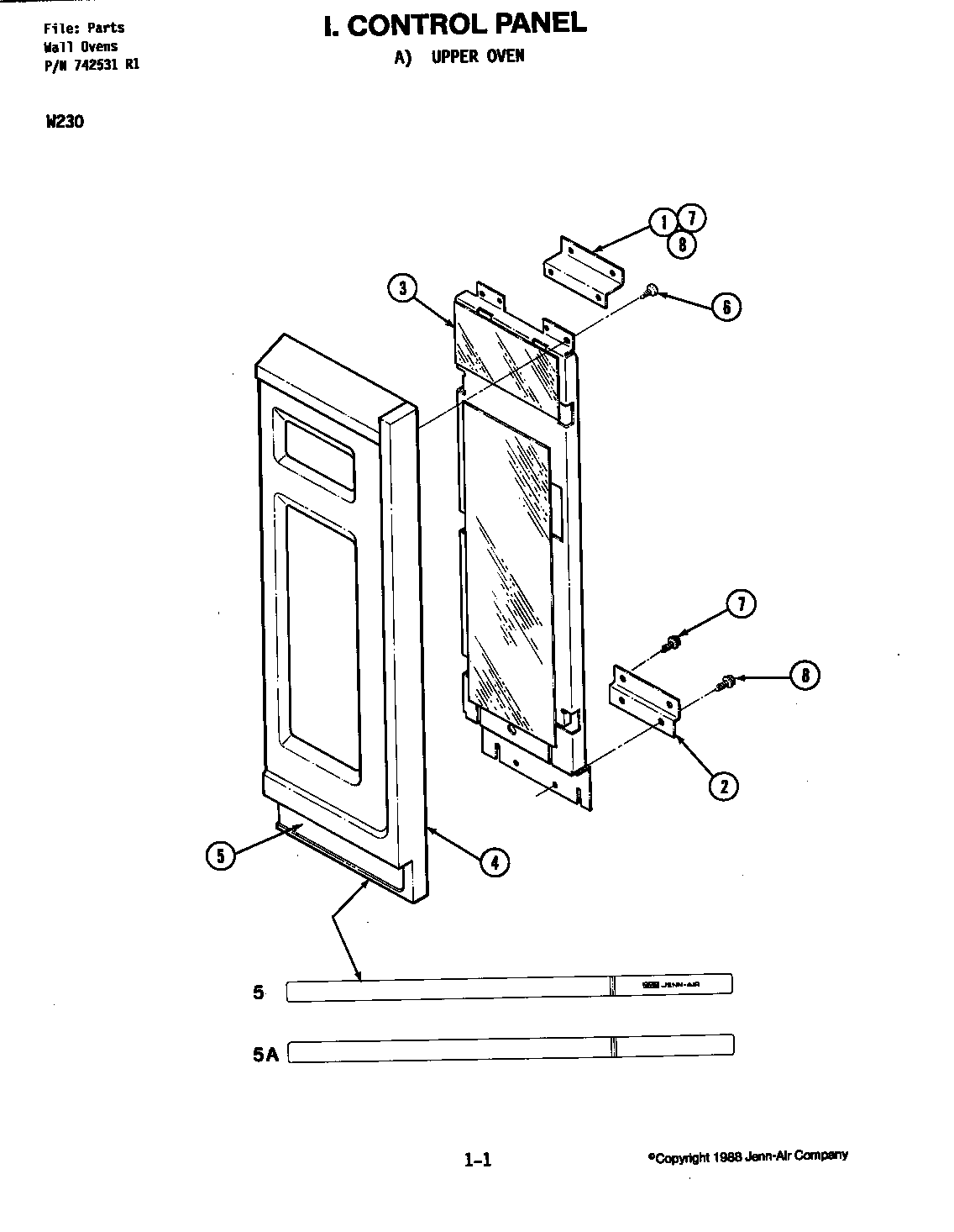 Jenn-Air W230 control panel (upper m130) diagram