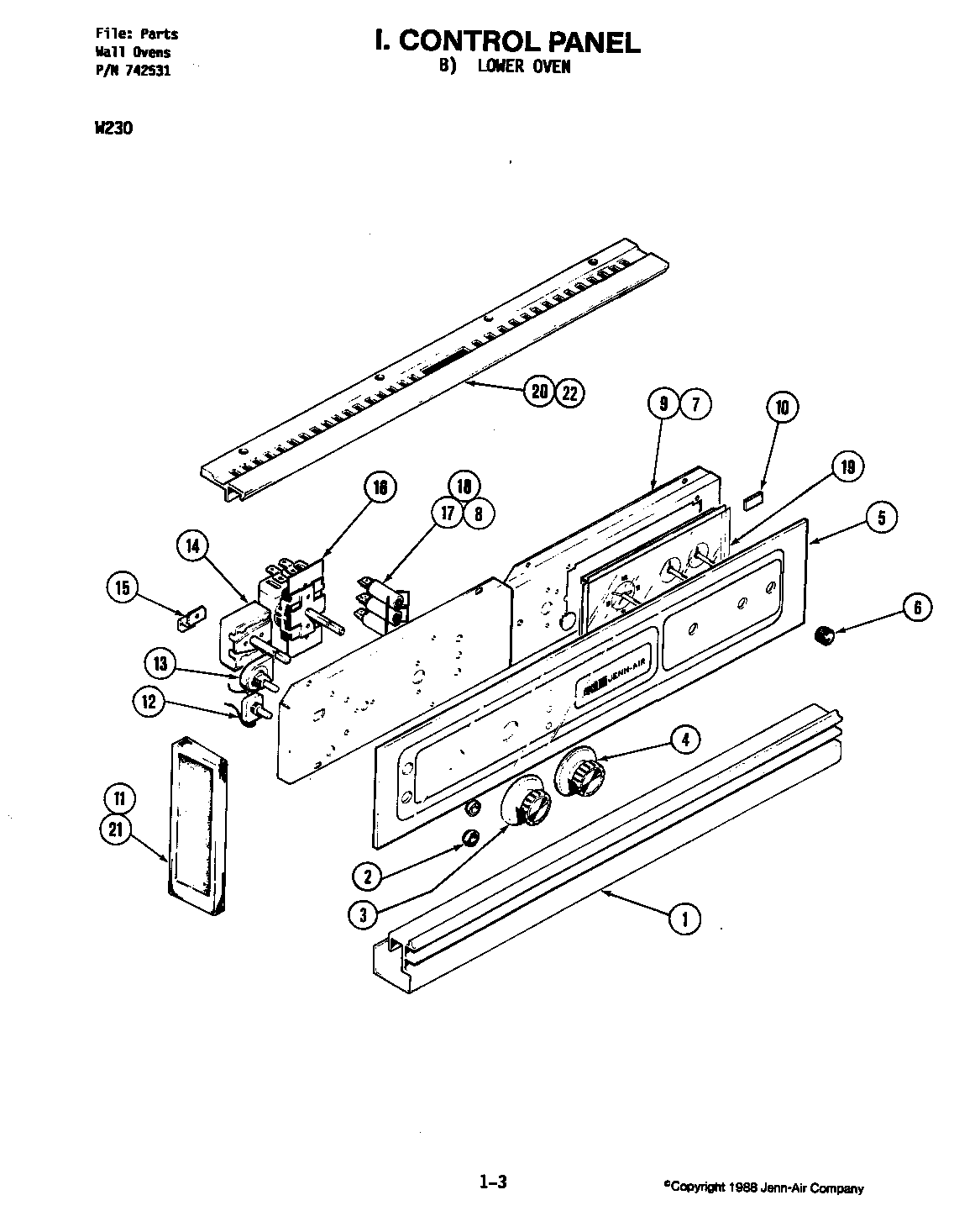 Jenn-Air W230 control panel (lower) diagram