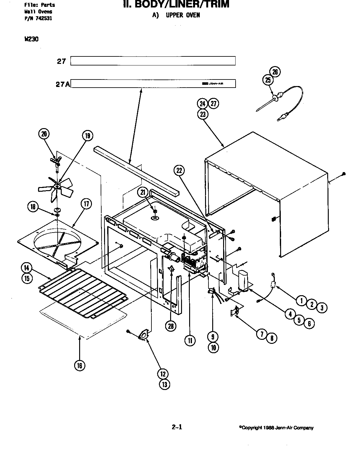 Jenn-Air W230 bodyliner (upper m130) diagram