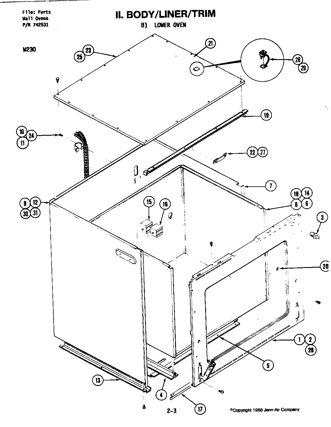 Jenn-Air W230 bodyliner (lower) diagram